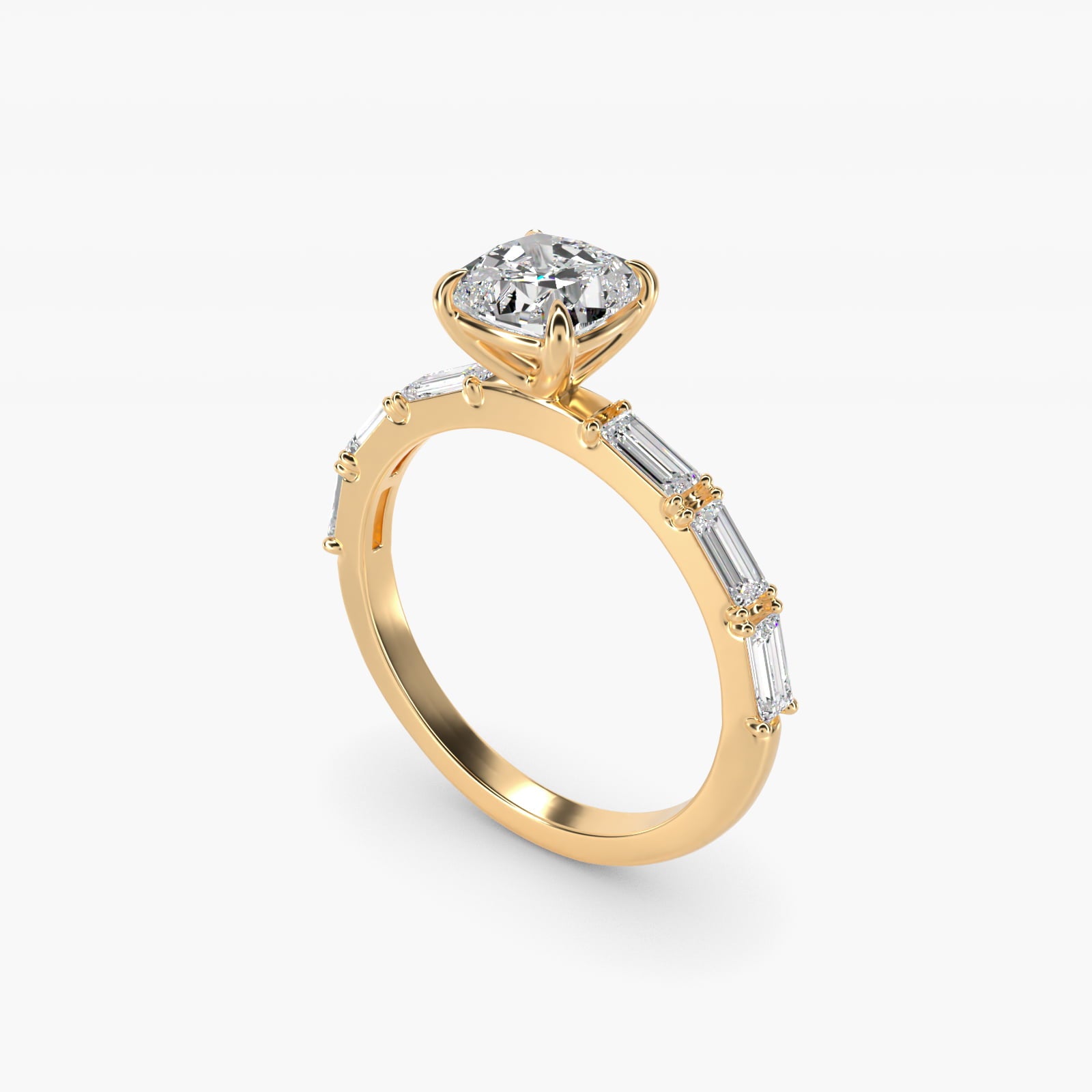 Floating Diamond Line Side Stone Engagement Ring In 18k Yellow Gold By James Allen - Cushion Center