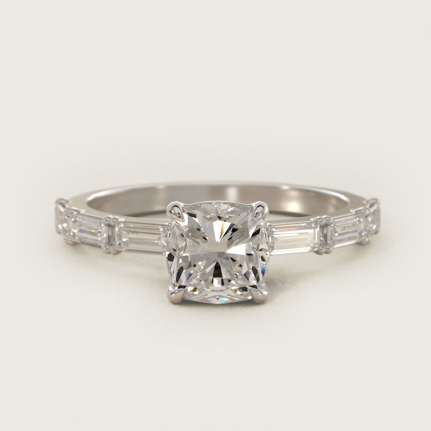 Floating Diamond Line Side Stone Engagement Ring In Platinum By James Allen - Cushion Center