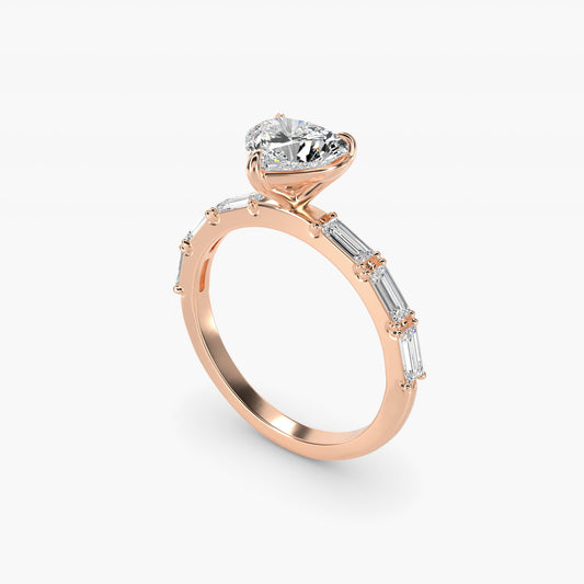 Floating Diamond Line Side Stone Engagement Ring In 18k Rose Gold By James Allen - Heart Center