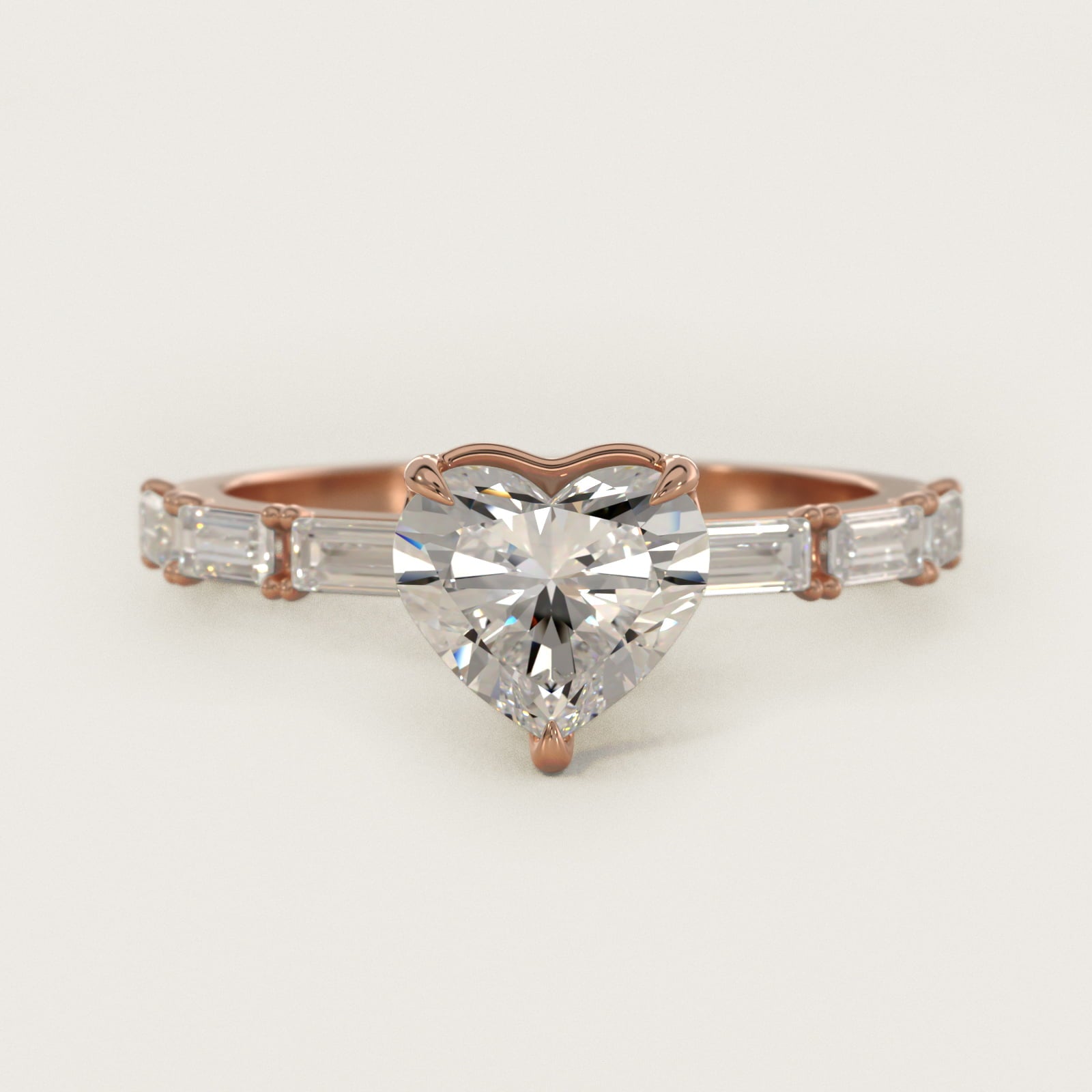 Floating Diamond Line Side Stone Engagement Ring In 14K Rose Gold By James Allen - Heart Center
