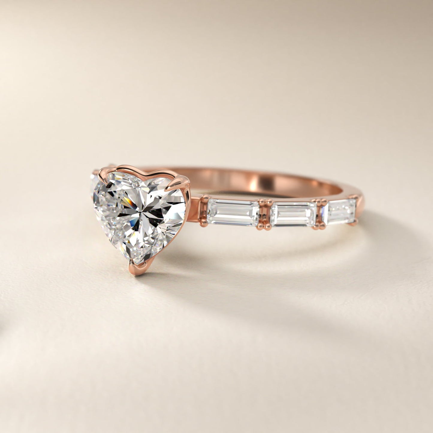 Floating Diamond Line Side Stone Engagement Ring In 18k Rose Gold By James Allen - Heart Center