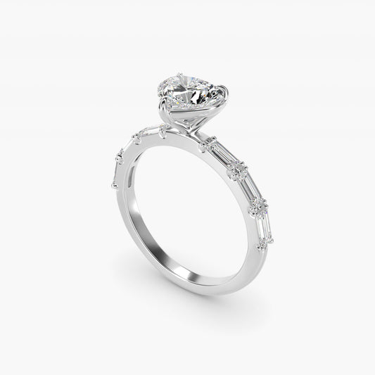 Floating Diamond Line Side Stone Engagement Ring In 14K White Gold By James Allen - Heart Center