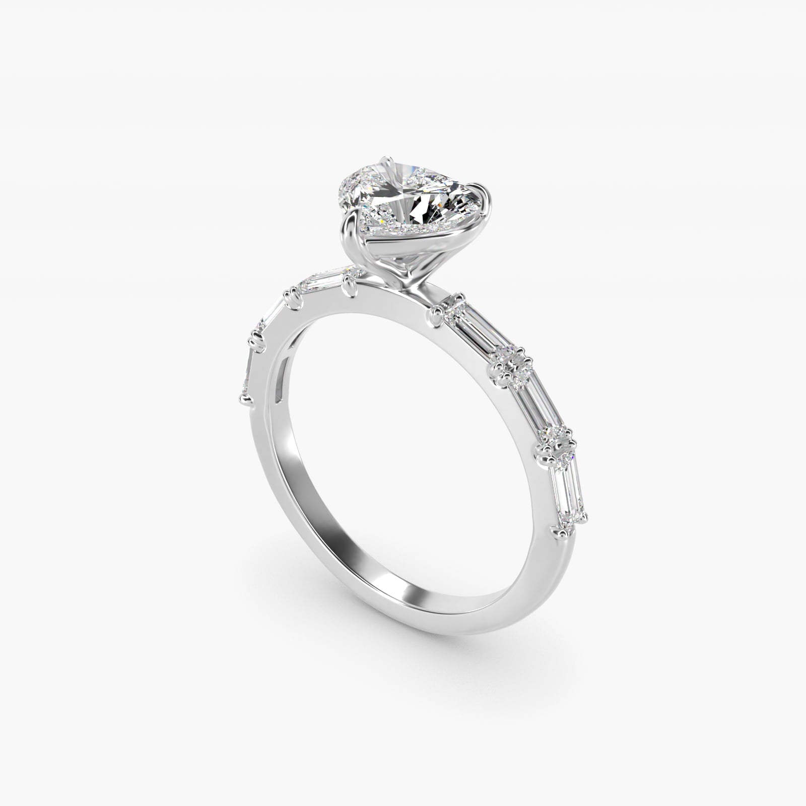 Floating Diamond Line Side Stone Engagement Ring In 18k White Gold By James Allen - Heart Center