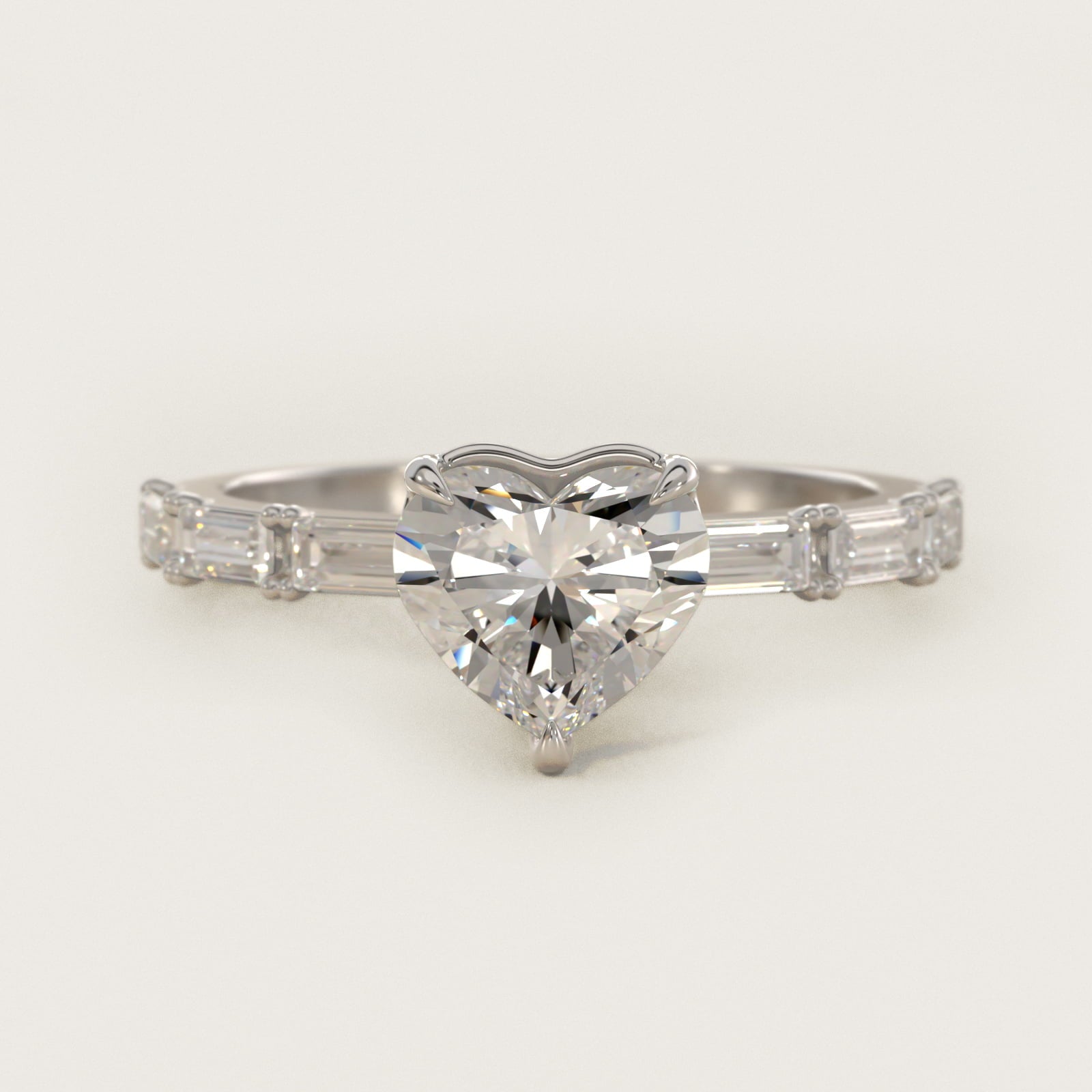 Floating Diamond Line Side Stone Engagement Ring In Platinum By James Allen - Heart Center