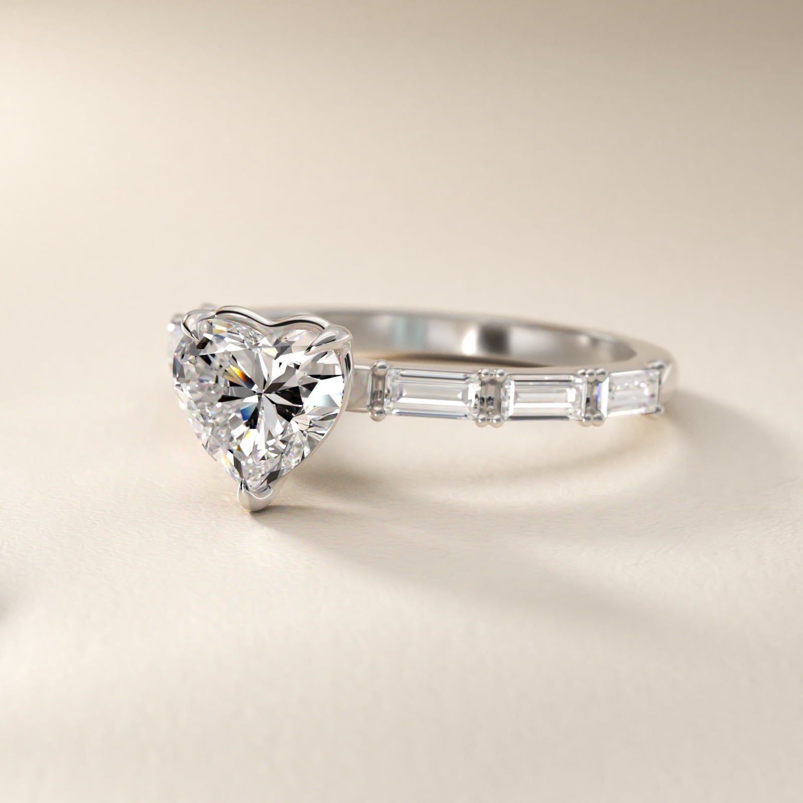 Floating Diamond Line Side Stone Engagement Ring In Platinum By James Allen - Heart Center