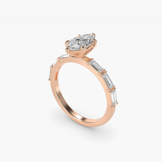Floating Diamond Line Side Stone Engagement Ring In 14K Rose Gold By James Allen - Marquise Center