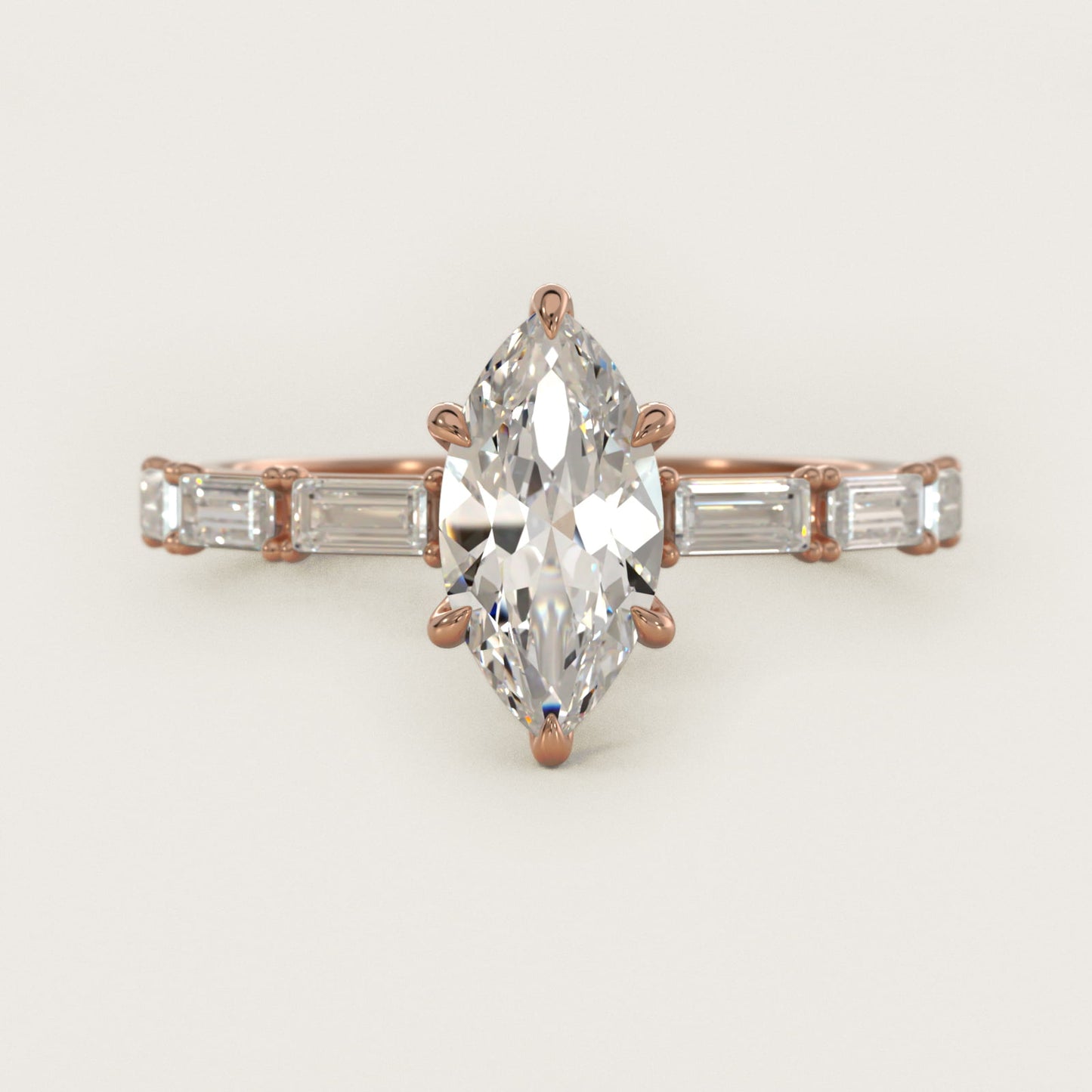 Floating Diamond Line Side Stone Engagement Ring In 14K Rose Gold By James Allen - Marquise Center
