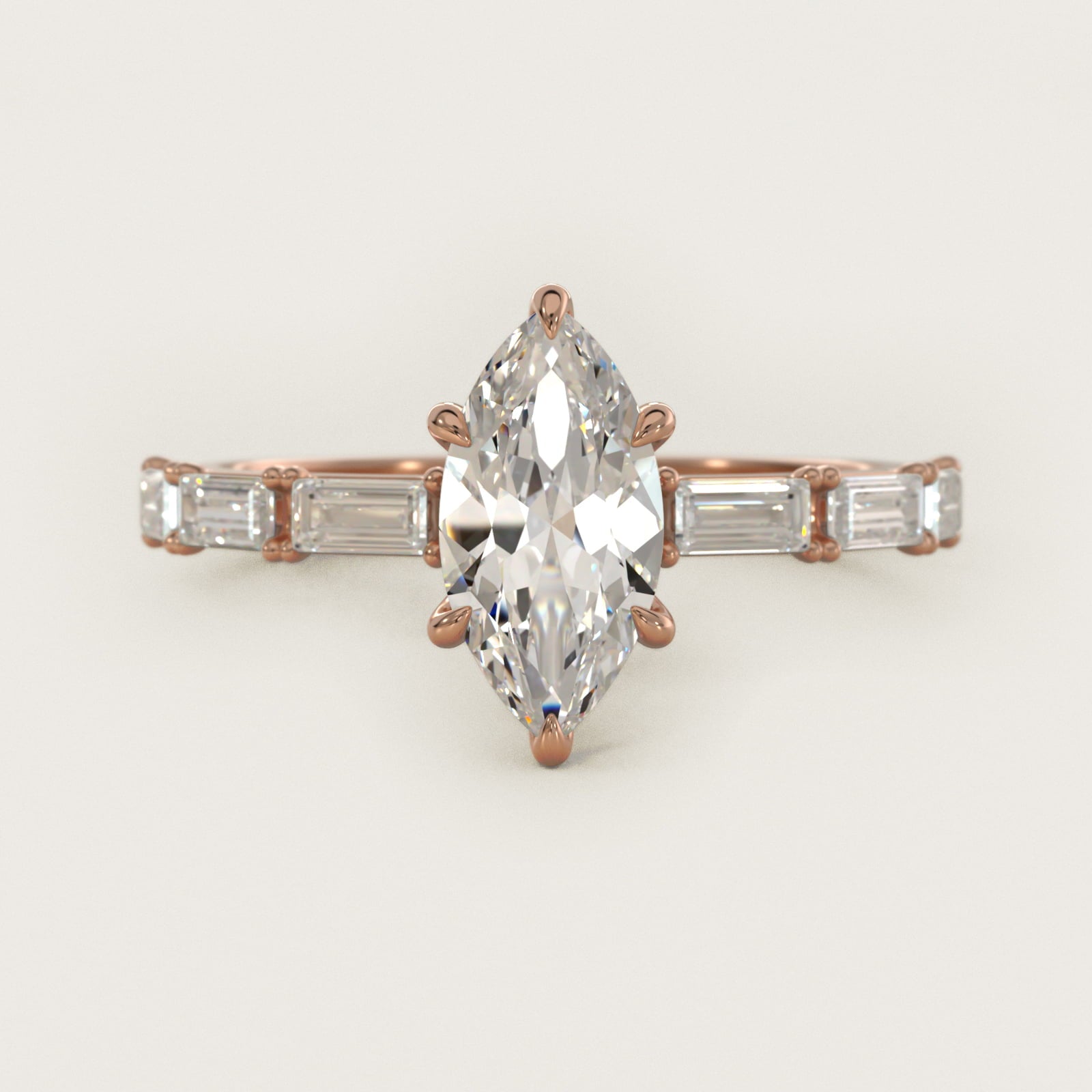 Floating Diamond Line Side Stone Engagement Ring In 18k Rose Gold By James Allen - Marquise Center