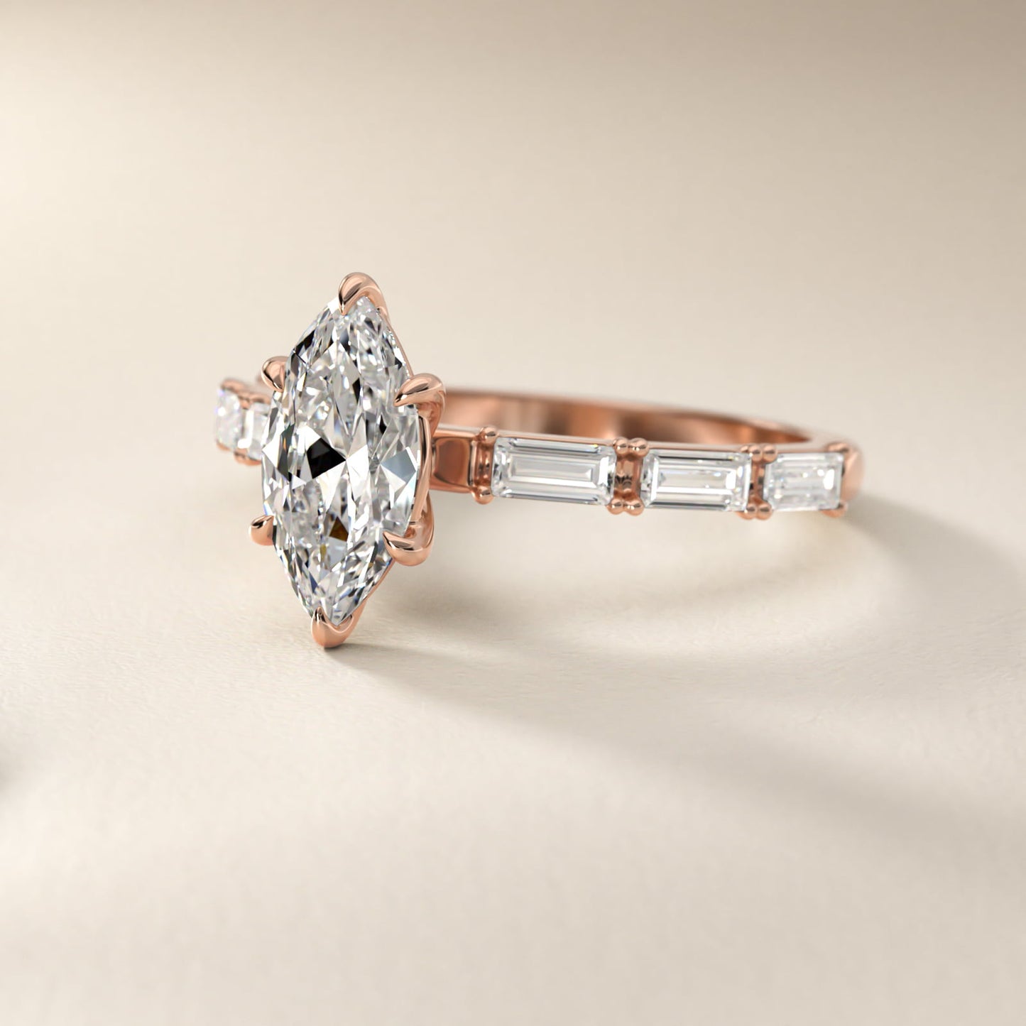 Floating Diamond Line Side Stone Engagement Ring In 14K Rose Gold By James Allen - Marquise Center