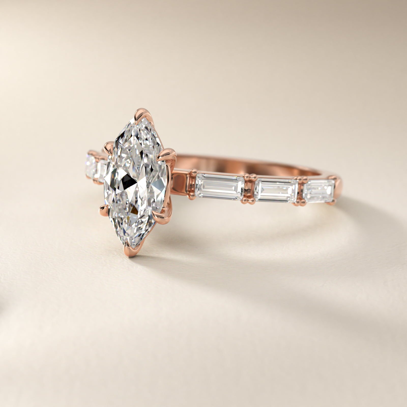 Floating Diamond Line Side Stone Engagement Ring In 14K Rose Gold By James Allen - Marquise Center