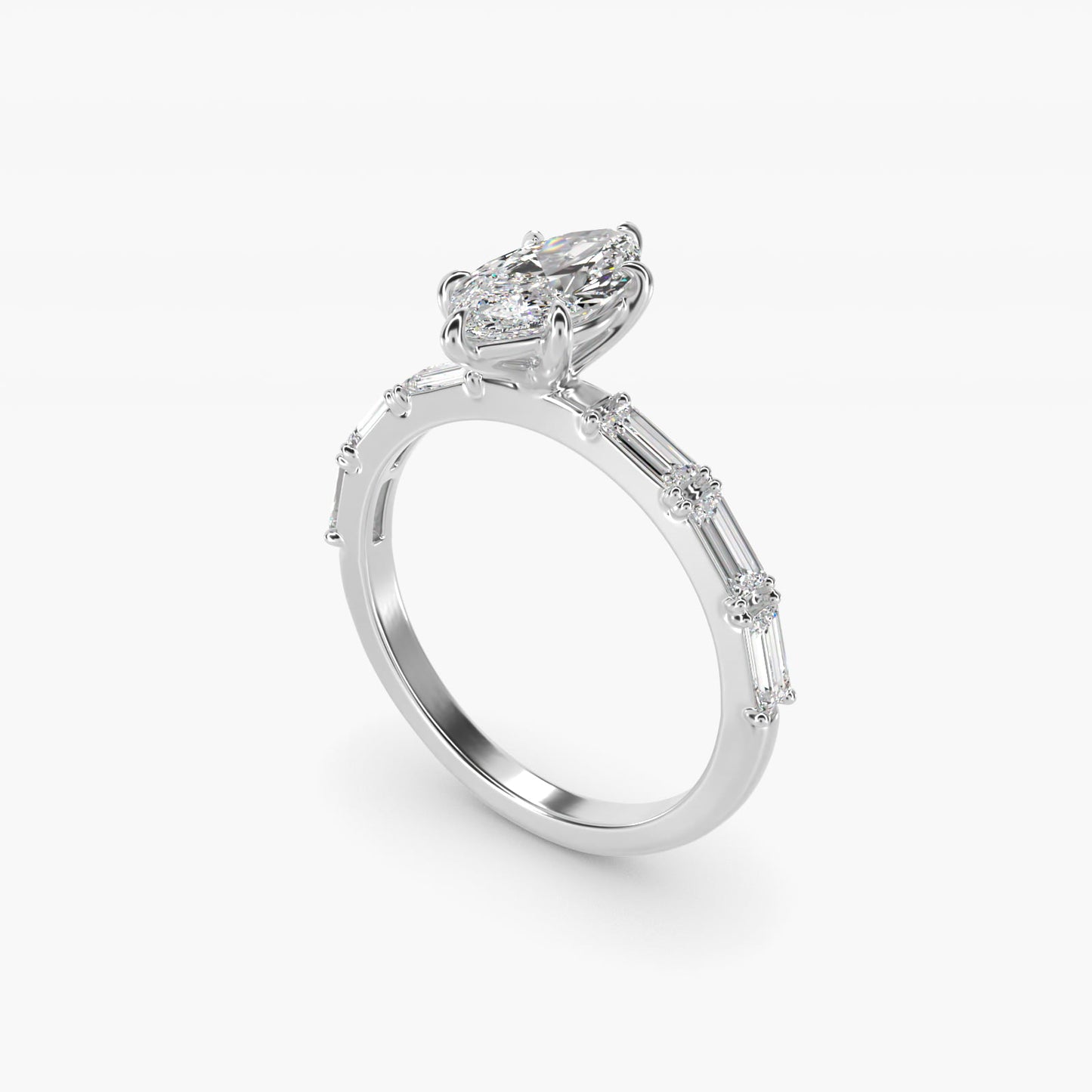 Floating Diamond Line Side Stone Engagement Ring In 14K White Gold By James Allen - Marquise Center