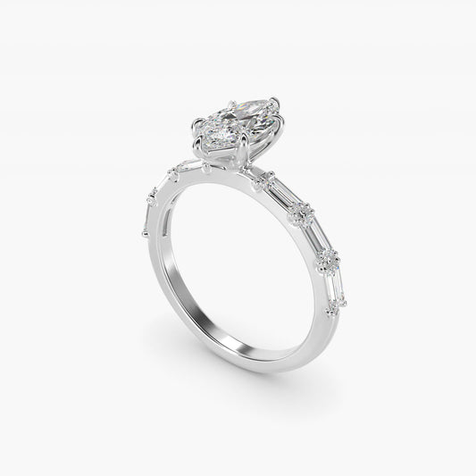 Floating Diamond Line Side Stone Engagement Ring In 18k White Gold By James Allen - Marquise Center