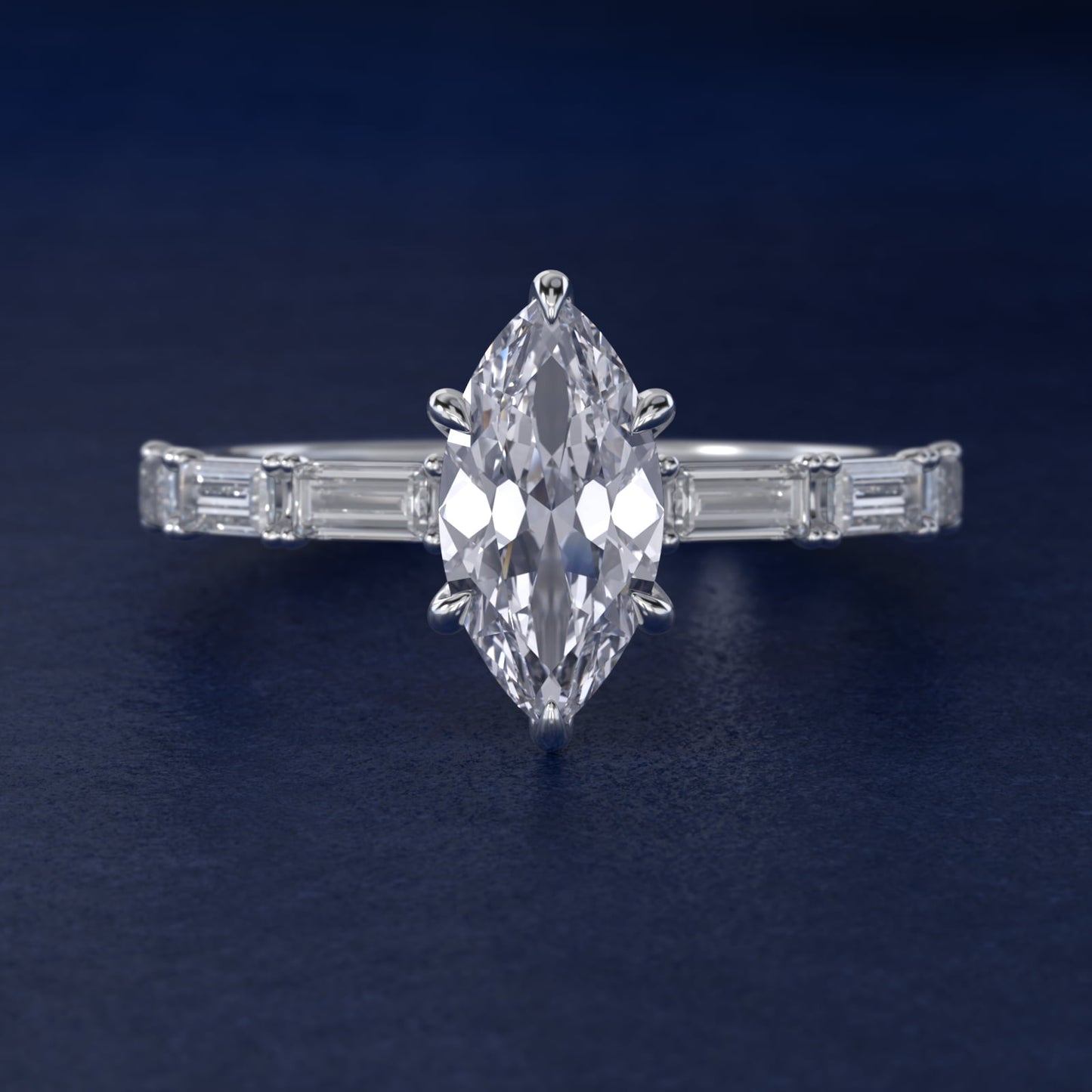 Floating Diamond Line Side Stone Engagement Ring In 18k White Gold By James Allen - Marquise Center