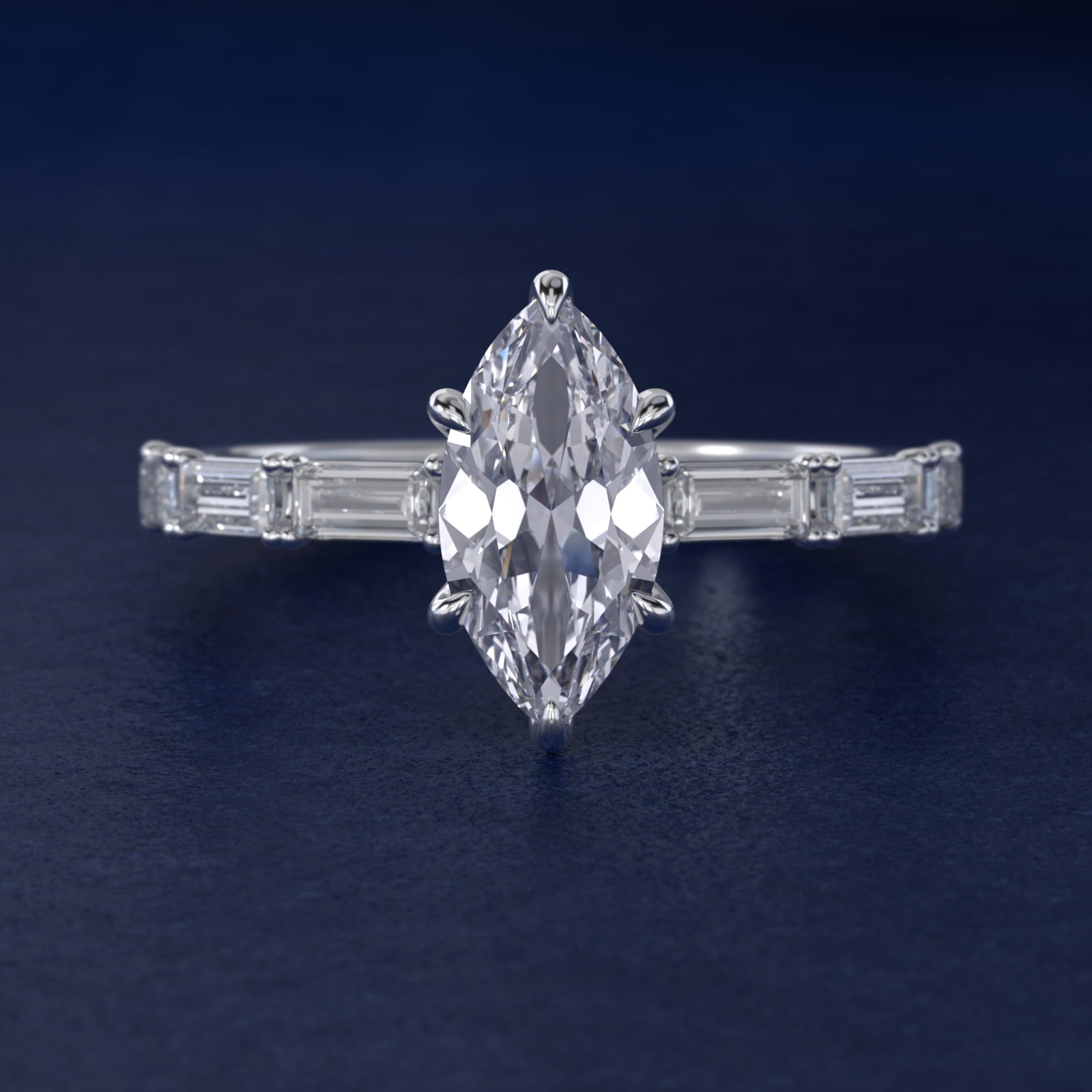 Floating Diamond Line Side Stone Engagement Ring In 18k White Gold By James Allen - Marquise Center