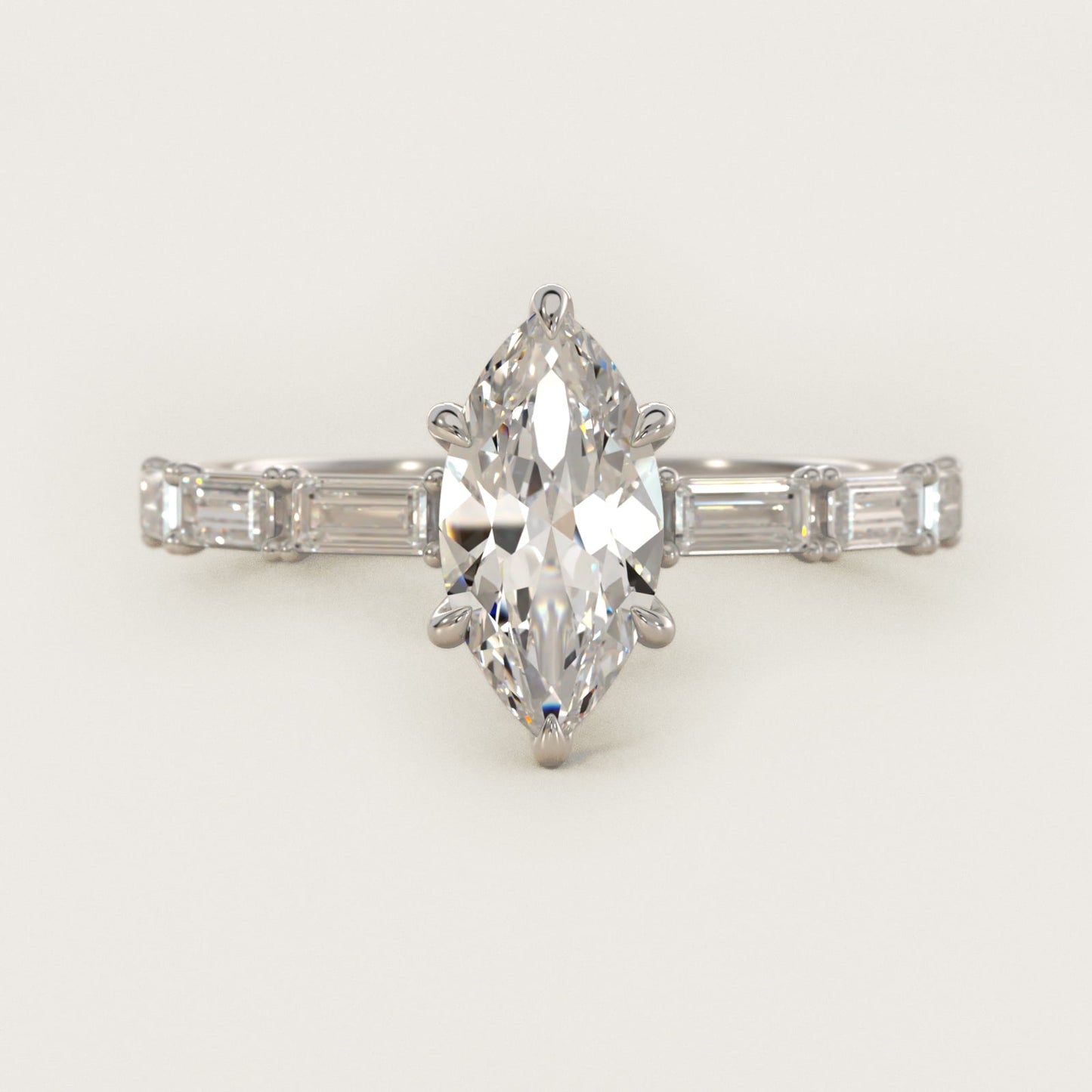 Floating Diamond Line Side Stone Engagement Ring In 14K White Gold By James Allen - Marquise Center