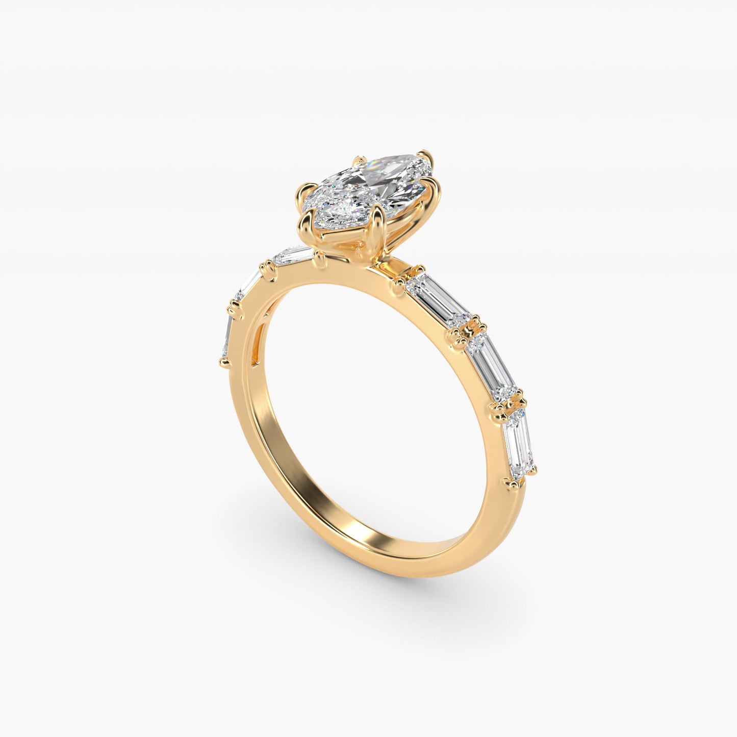Floating Diamond Line Side Stone Engagement Ring In 14K Yellow Gold By James Allen - Marquise Center