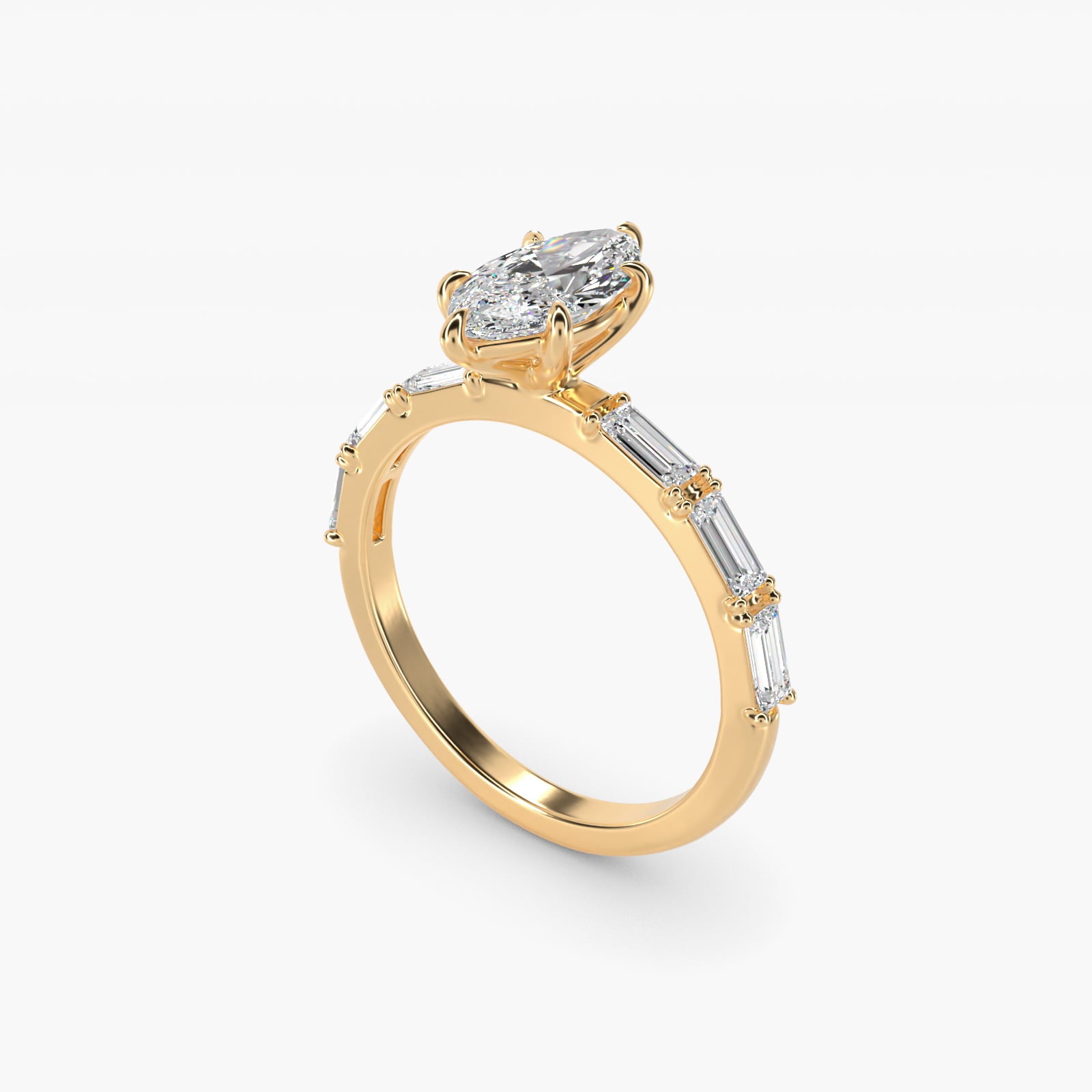 Floating Diamond Line Side Stone Engagement Ring In 14K Yellow Gold By James Allen - Marquise Center