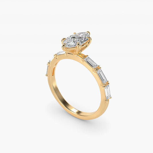 Floating Diamond Line Side Stone Engagement Ring In 14K Yellow Gold By James Allen - Marquise Center