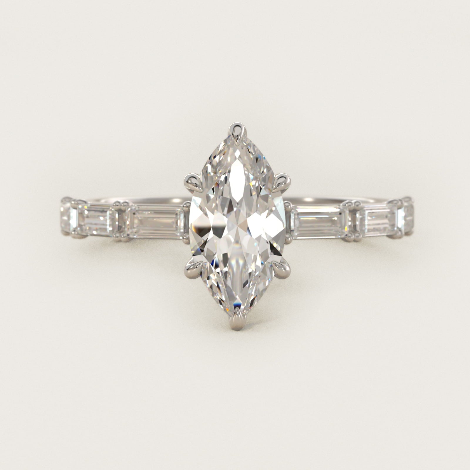 Floating Diamond Line Side Stone Engagement Ring In Platinum By James Allen - Marquise Center