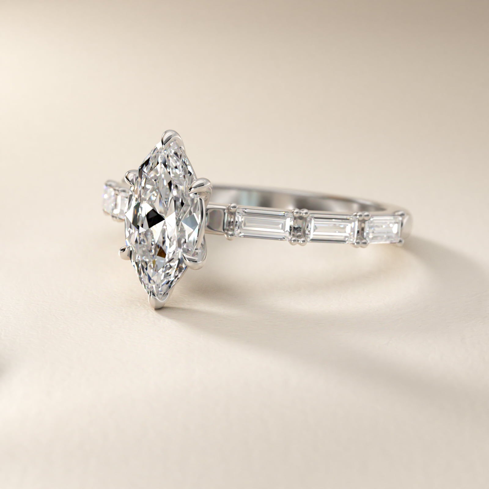 Floating Diamond Line Side Stone Engagement Ring In Platinum By James Allen - Marquise Center