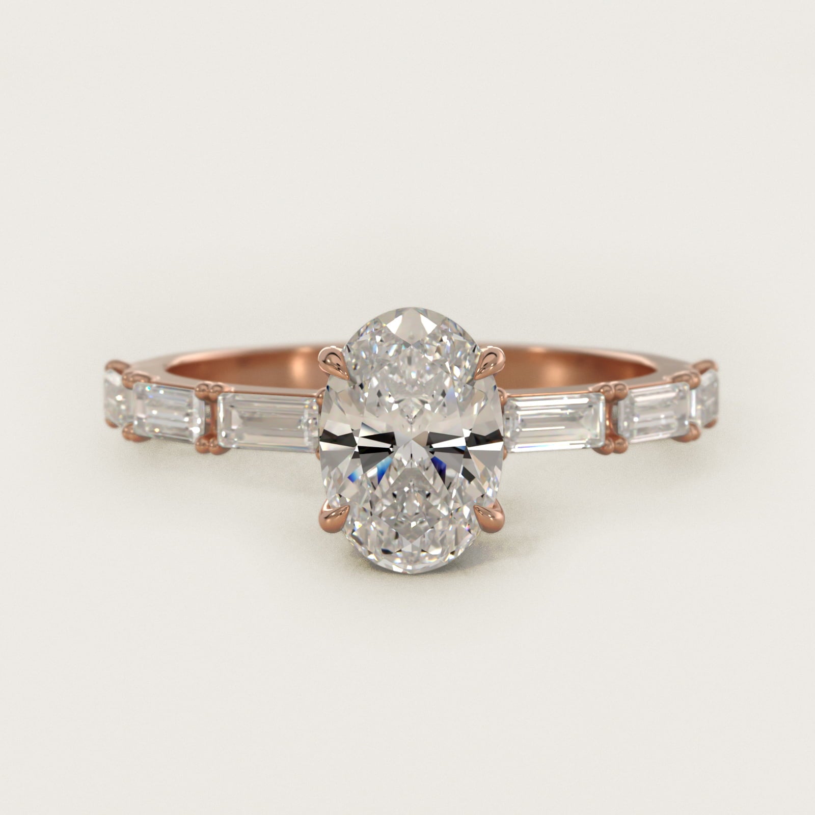 Floating Diamond Line Side Stone Engagement Ring In 14K Rose Gold By James Allen - Oval Center