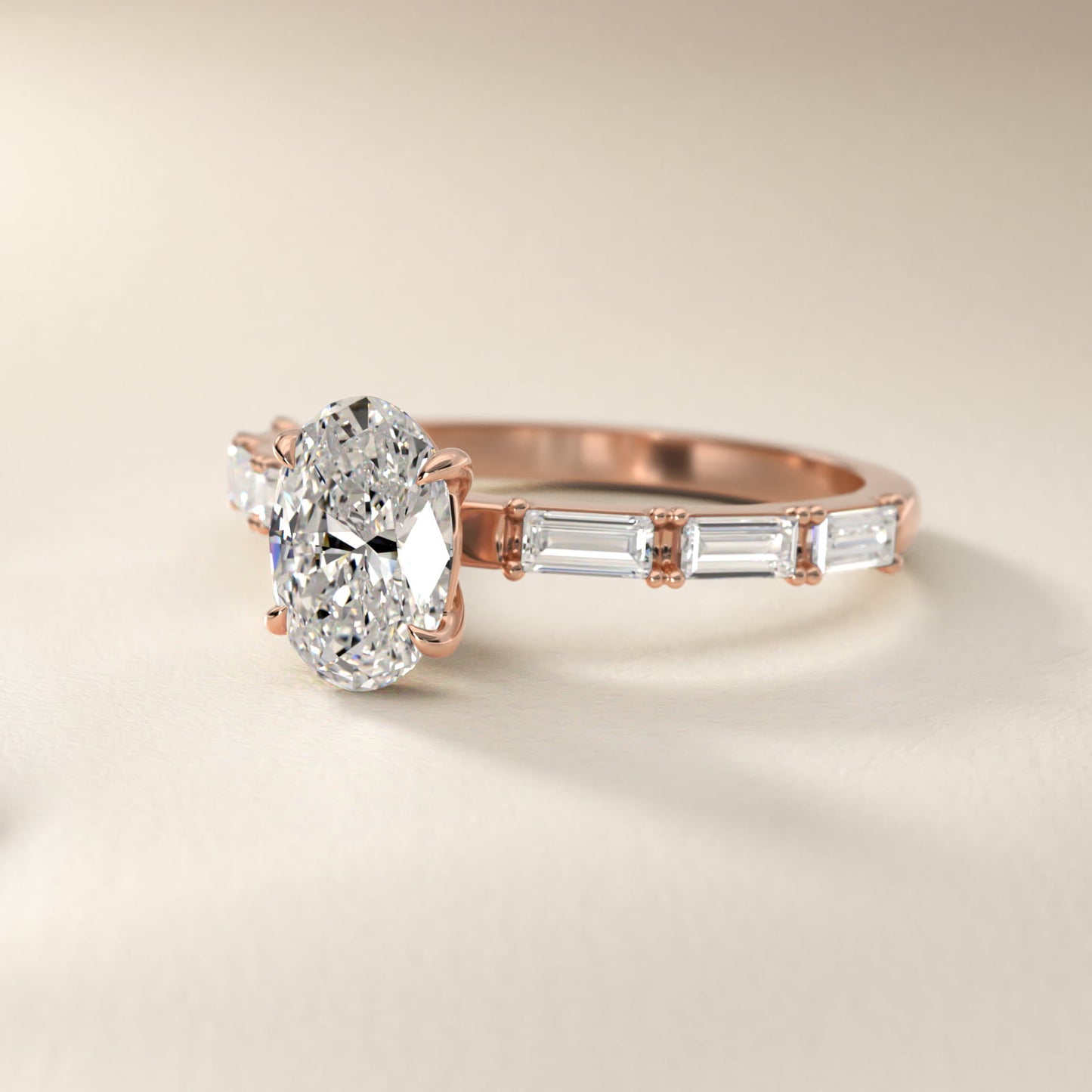 Floating Diamond Line Side Stone Engagement Ring In 18k Rose Gold By James Allen - Oval Center