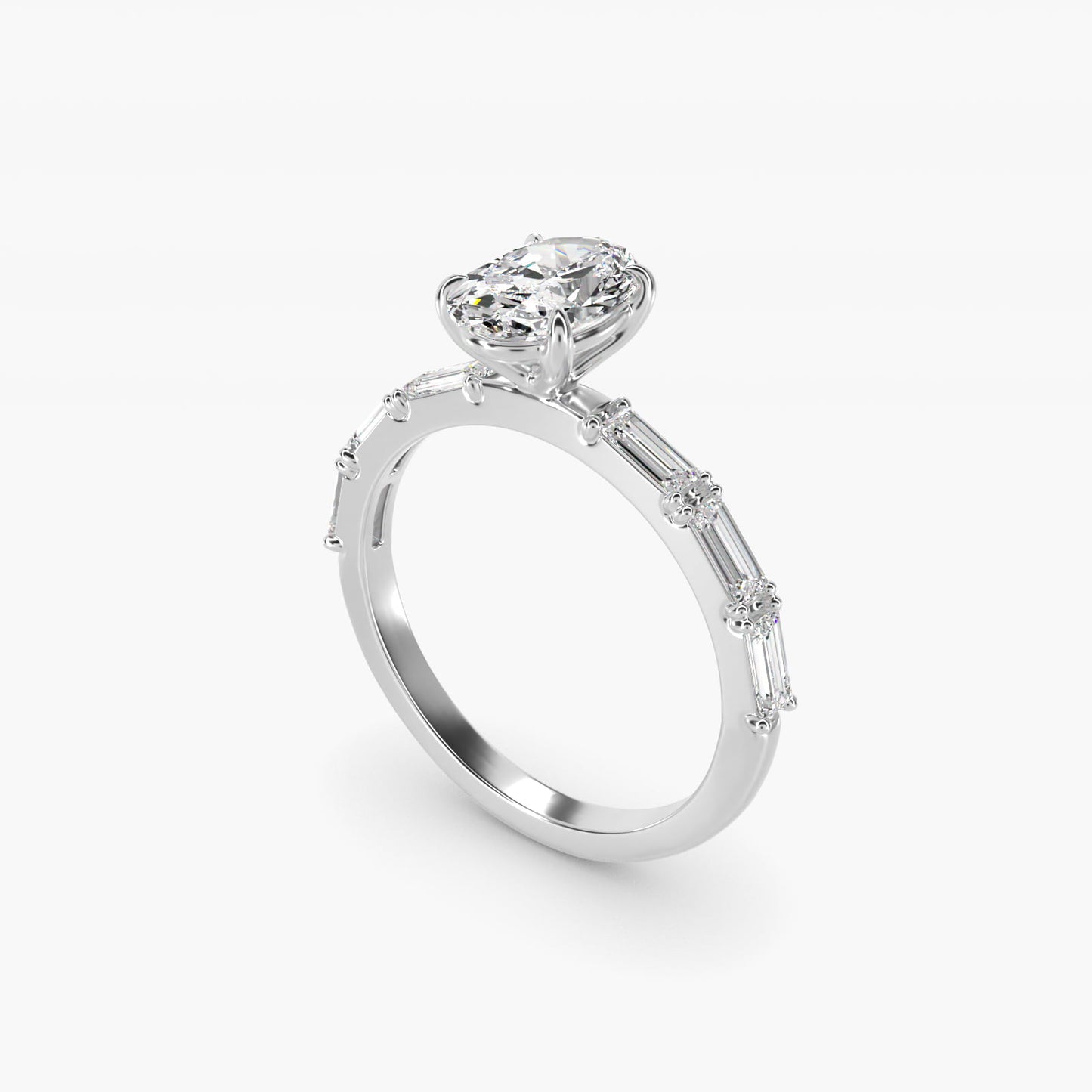 Floating Diamond Line Side Stone Engagement Ring In 14K White Gold By James Allen - Oval Center