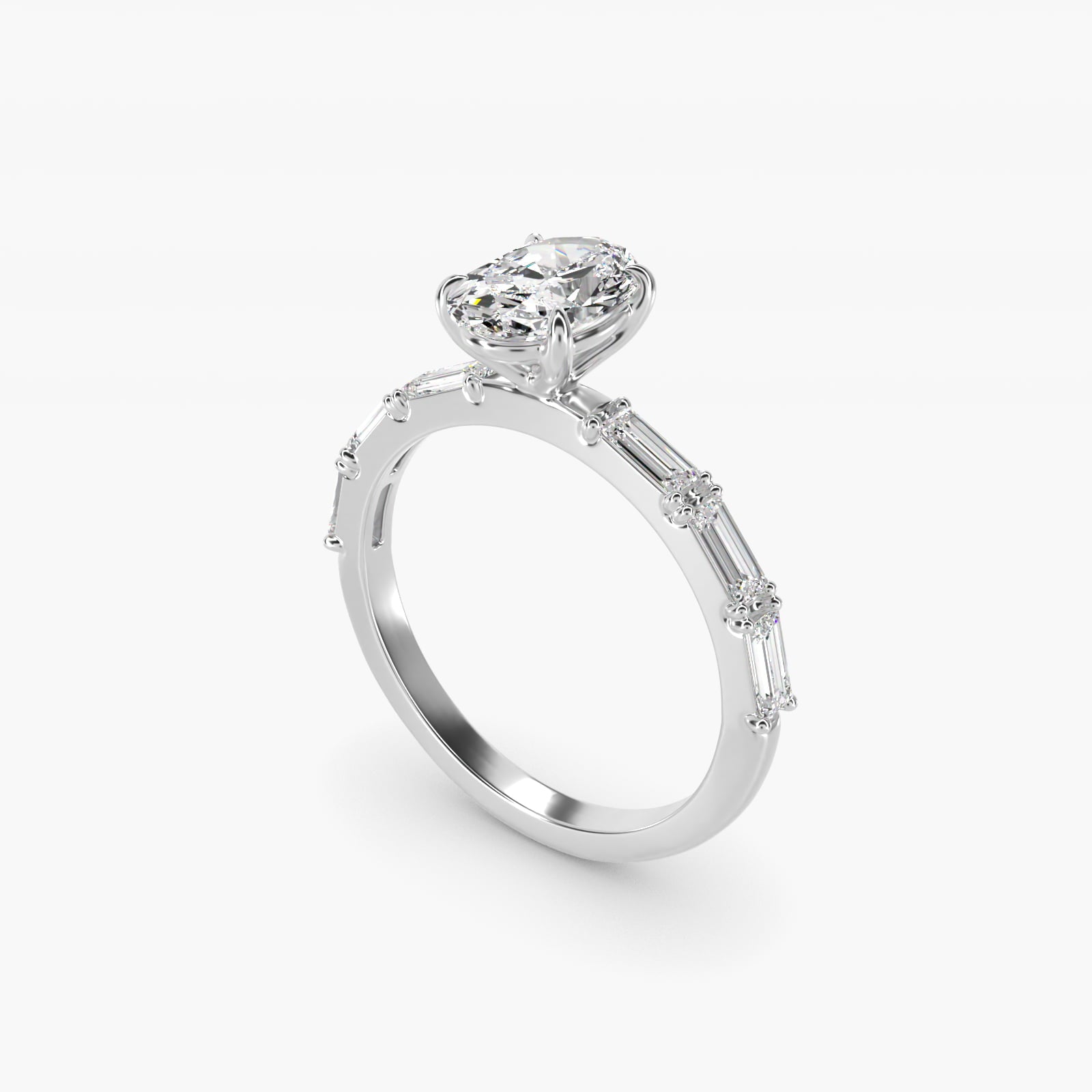 Floating Diamond Line Side Stone Engagement Ring In 14K White Gold By James Allen - Oval Center