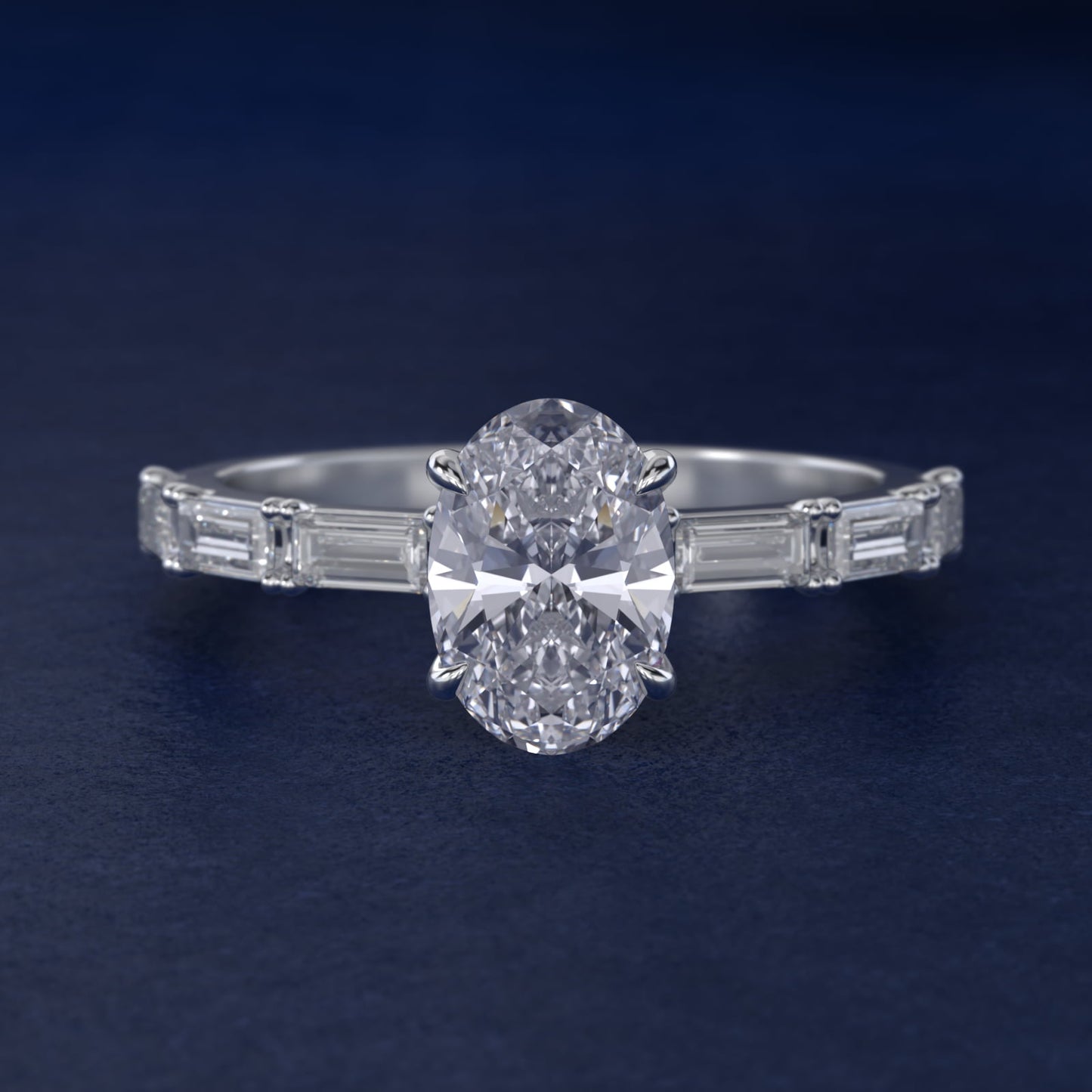 Floating Diamond Line Side Stone Engagement Ring In 14K White Gold By James Allen - Oval Center