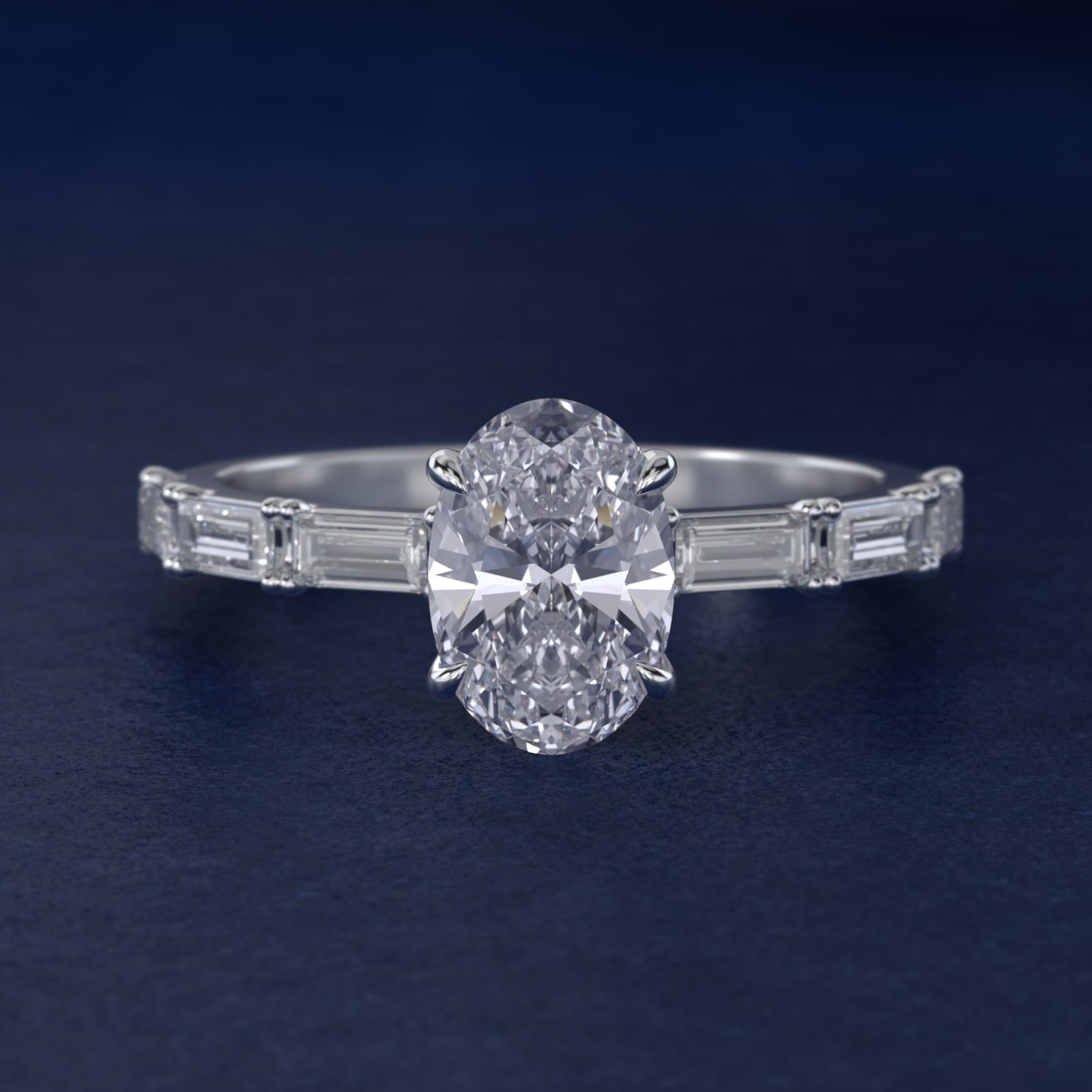 Floating Diamond Line Side Stone Engagement Ring In 18k White Gold By James Allen - Oval Center