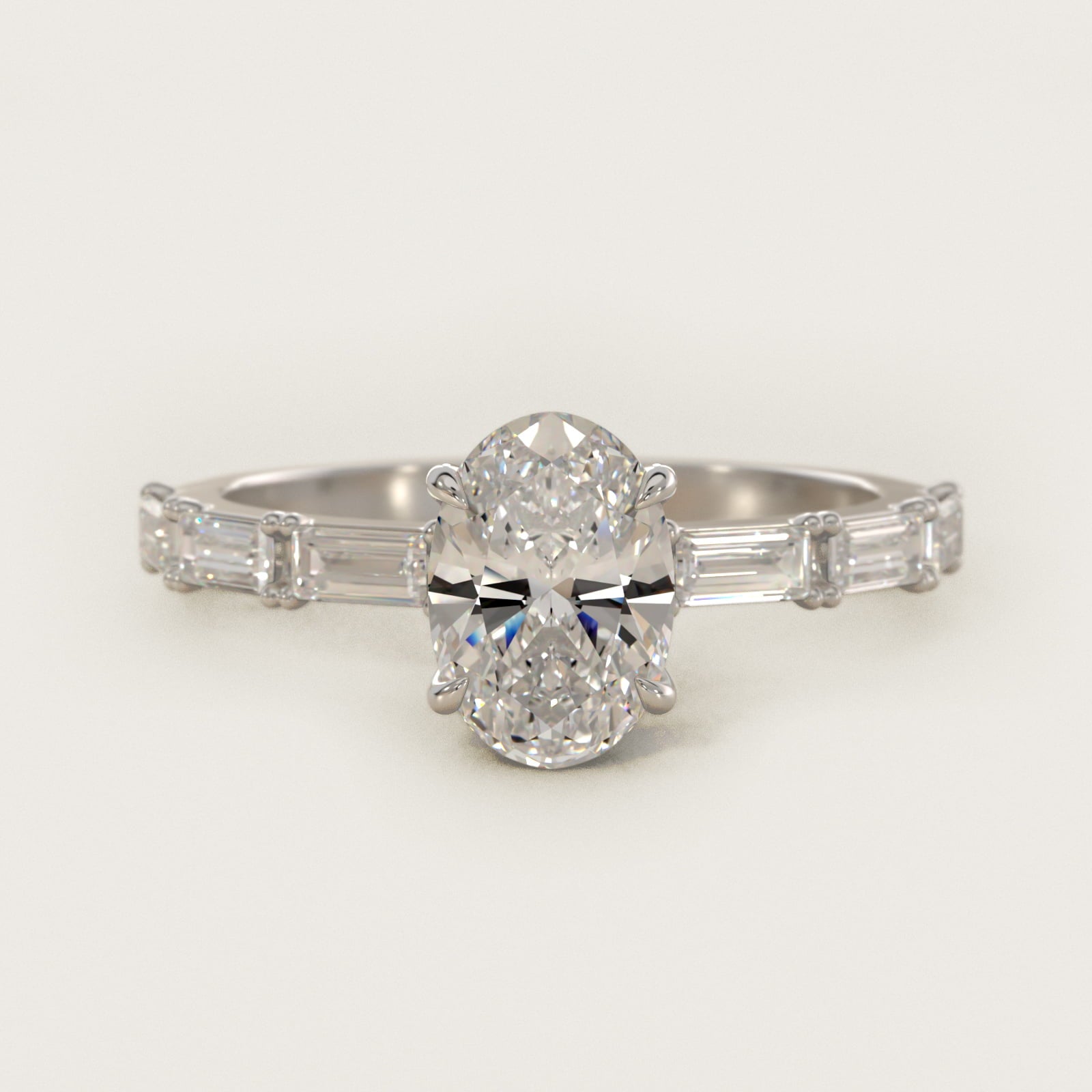 Floating Diamond Line Side Stone Engagement Ring In 14K White Gold By James Allen - Oval Center