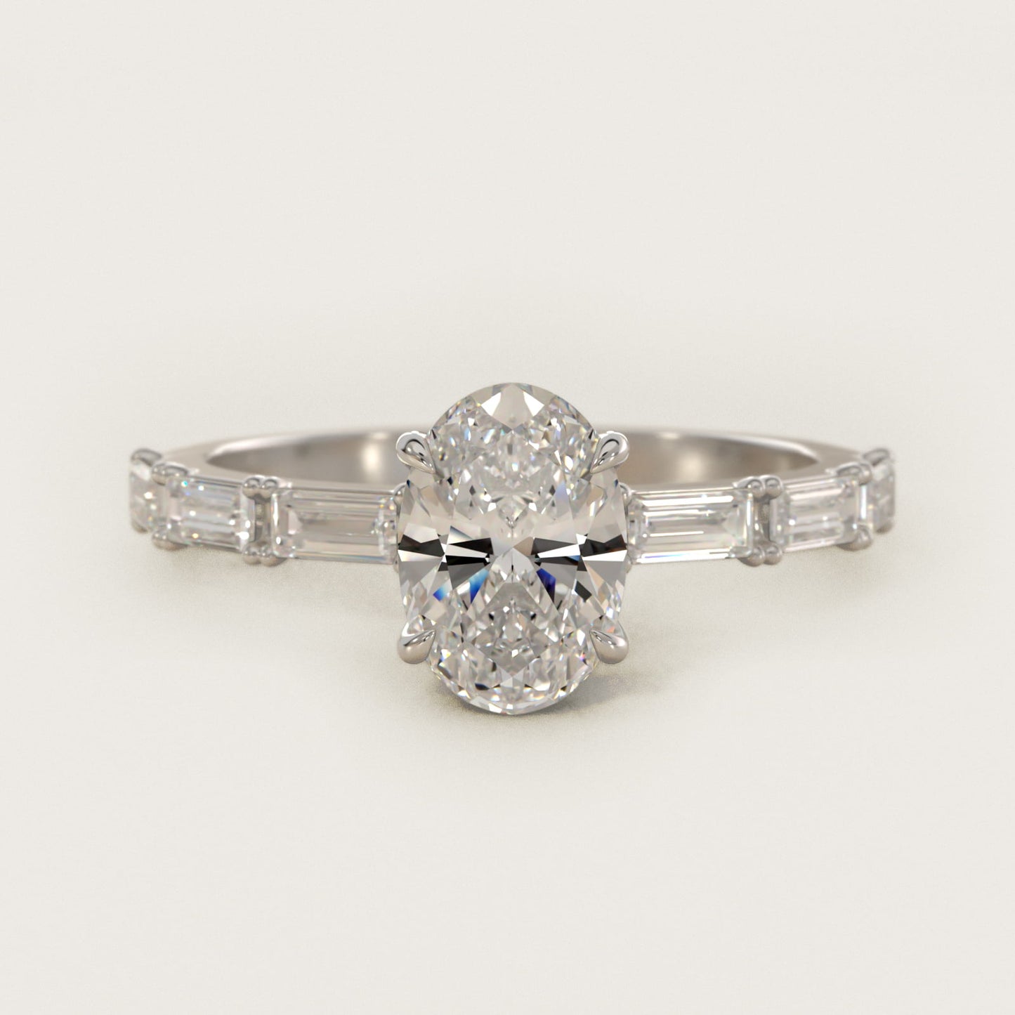 Floating Diamond Line Side Stone Engagement Ring In 18k White Gold By James Allen - Oval Center