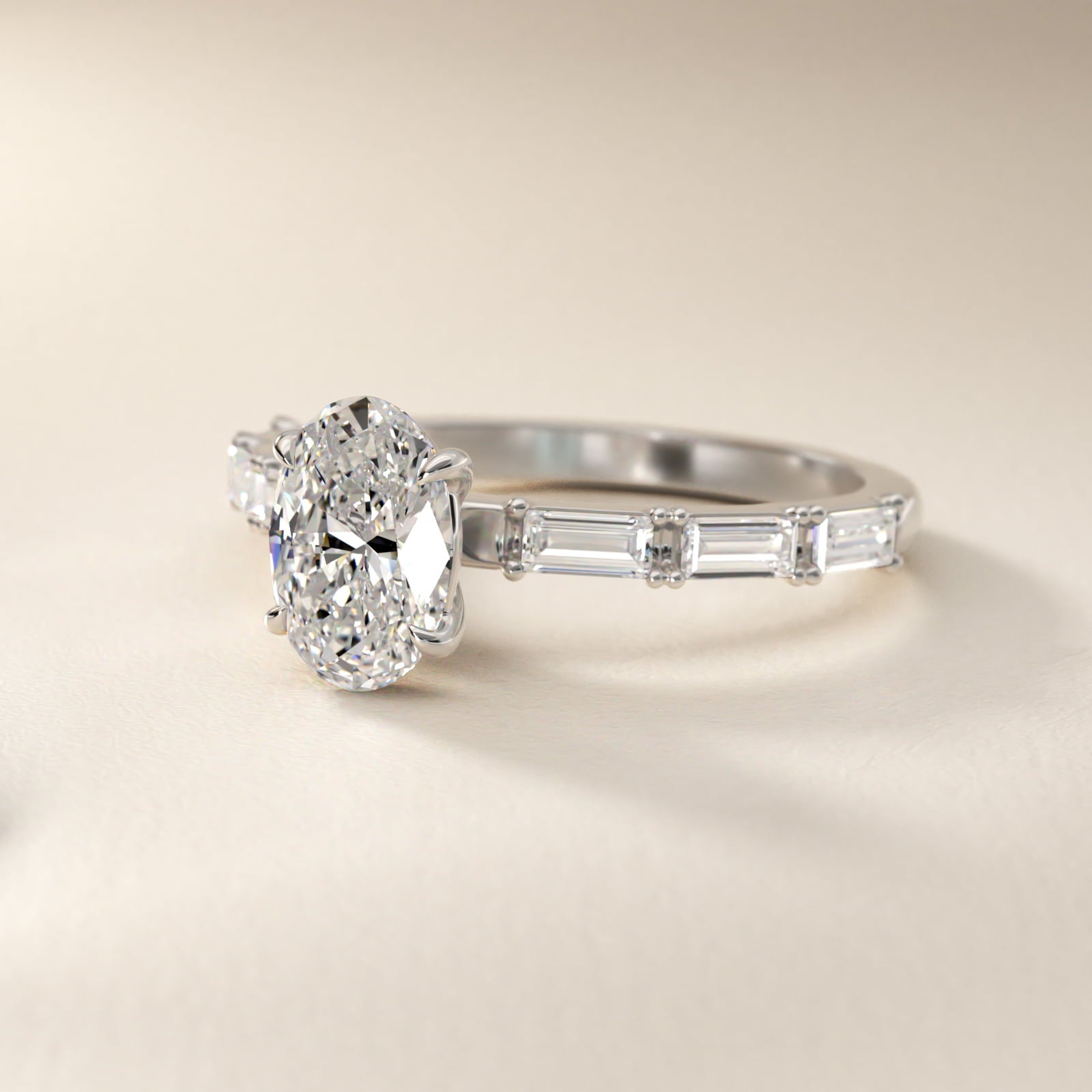 Floating Diamond Line Side Stone Engagement Ring In Platinum By James Allen - Oval Center