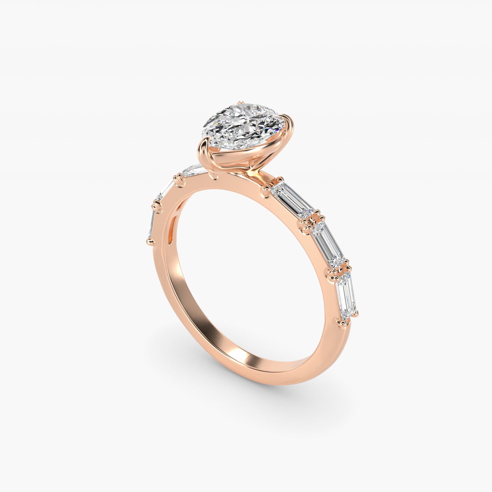 Floating Diamond Line Side Stone Engagement Ring In 14K Rose Gold By James Allen - Pear Center