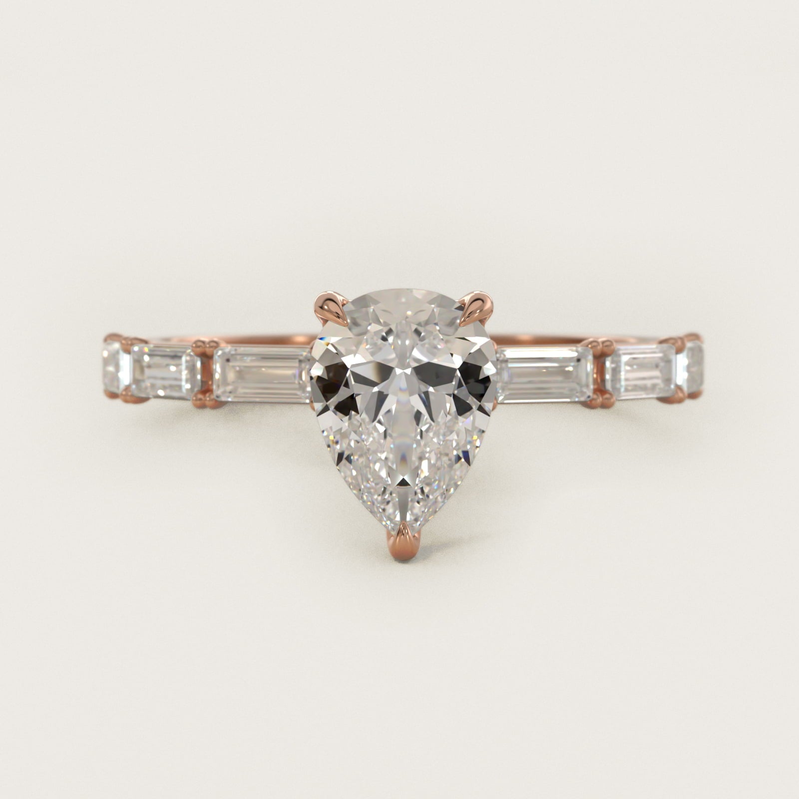 Floating Diamond Line Side Stone Engagement Ring In 14K Rose Gold By James Allen - Pear Center