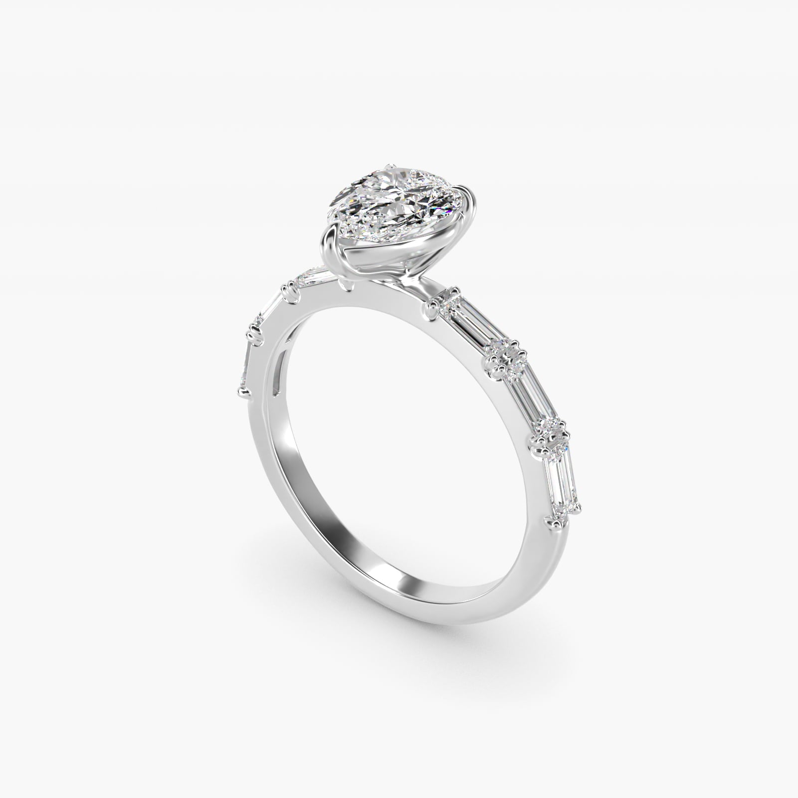 Floating Diamond Line Side Stone Engagement Ring In 14K White Gold By James Allen - Pear Center