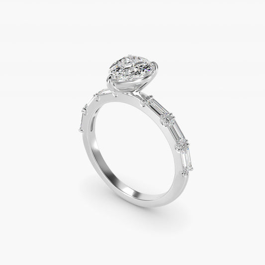 Floating Diamond Line Side Stone Engagement Ring In 14K White Gold By James Allen - Pear Center