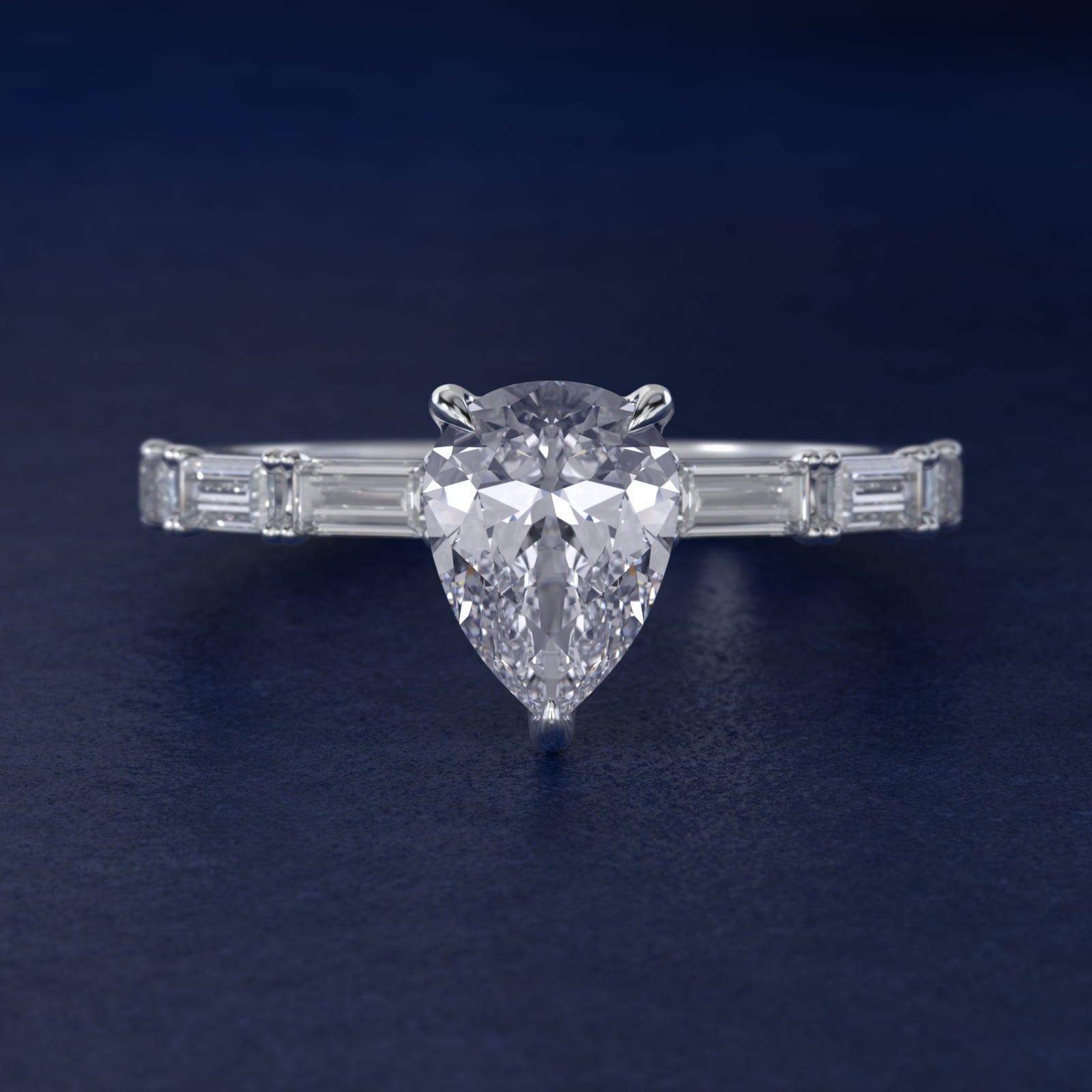 Floating Diamond Line Side Stone Engagement Ring In 18k White Gold By James Allen - Pear Center