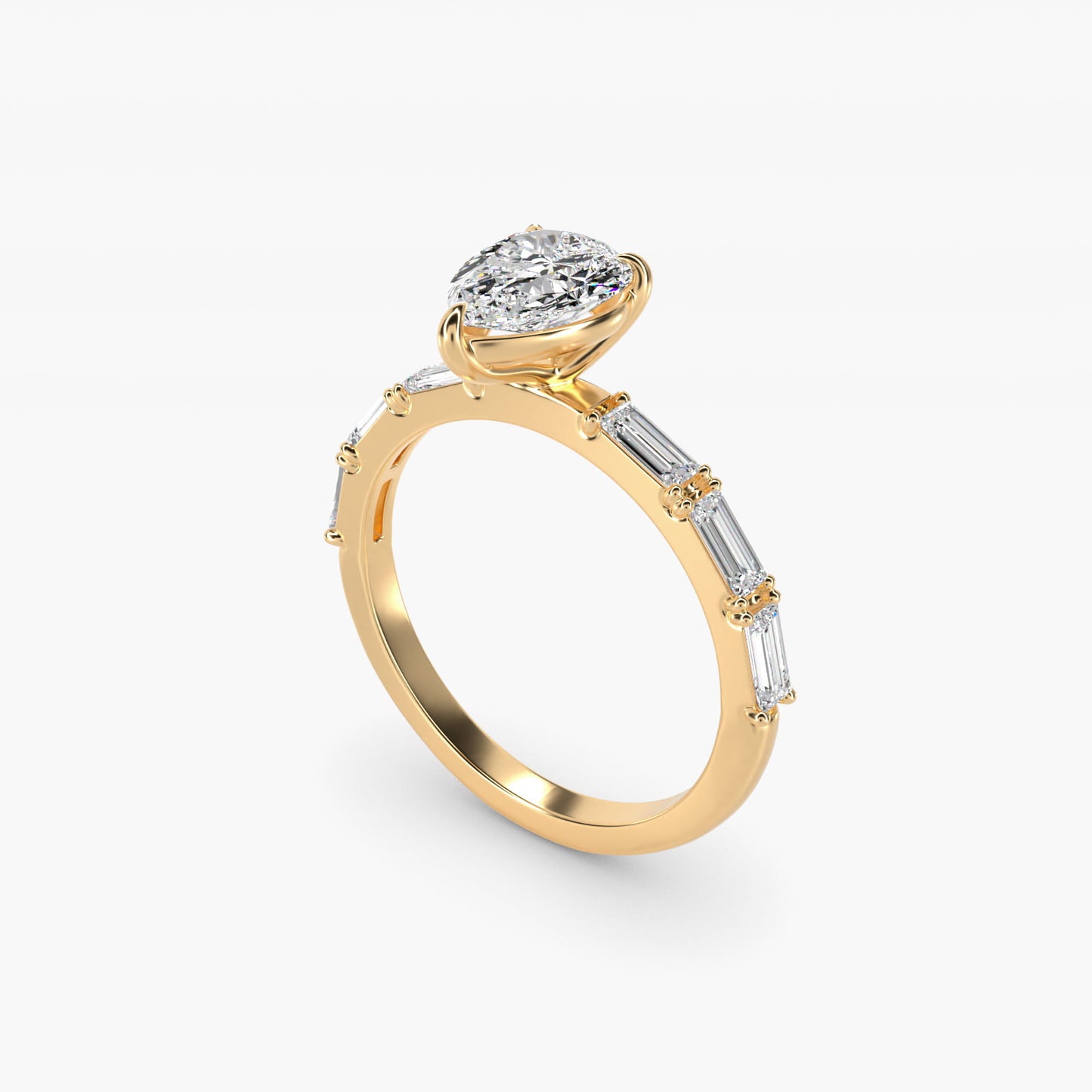 Floating Diamond Line Side Stone Engagement Ring In 14K Yellow Gold By James Allen - Pear Center