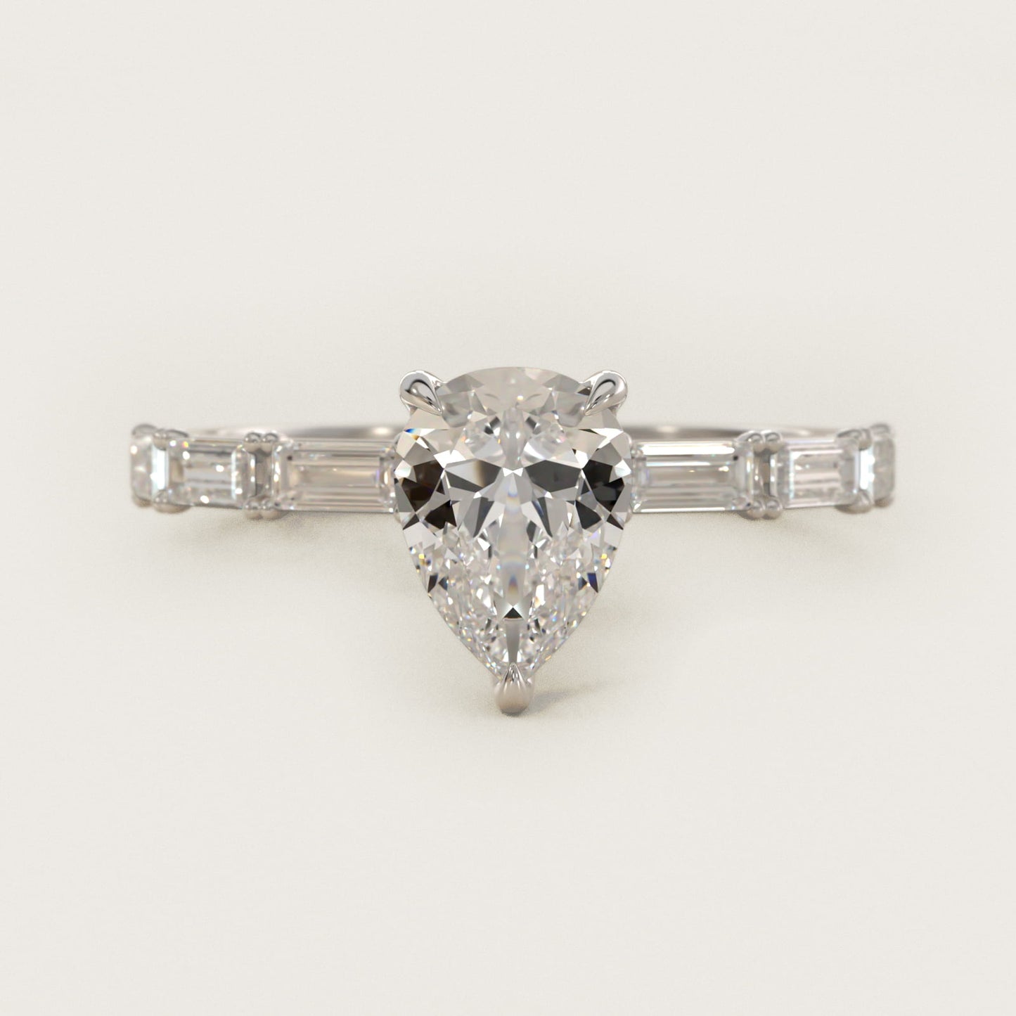 Floating Diamond Line Side Stone Engagement Ring In Platinum By James Allen - Pear Center