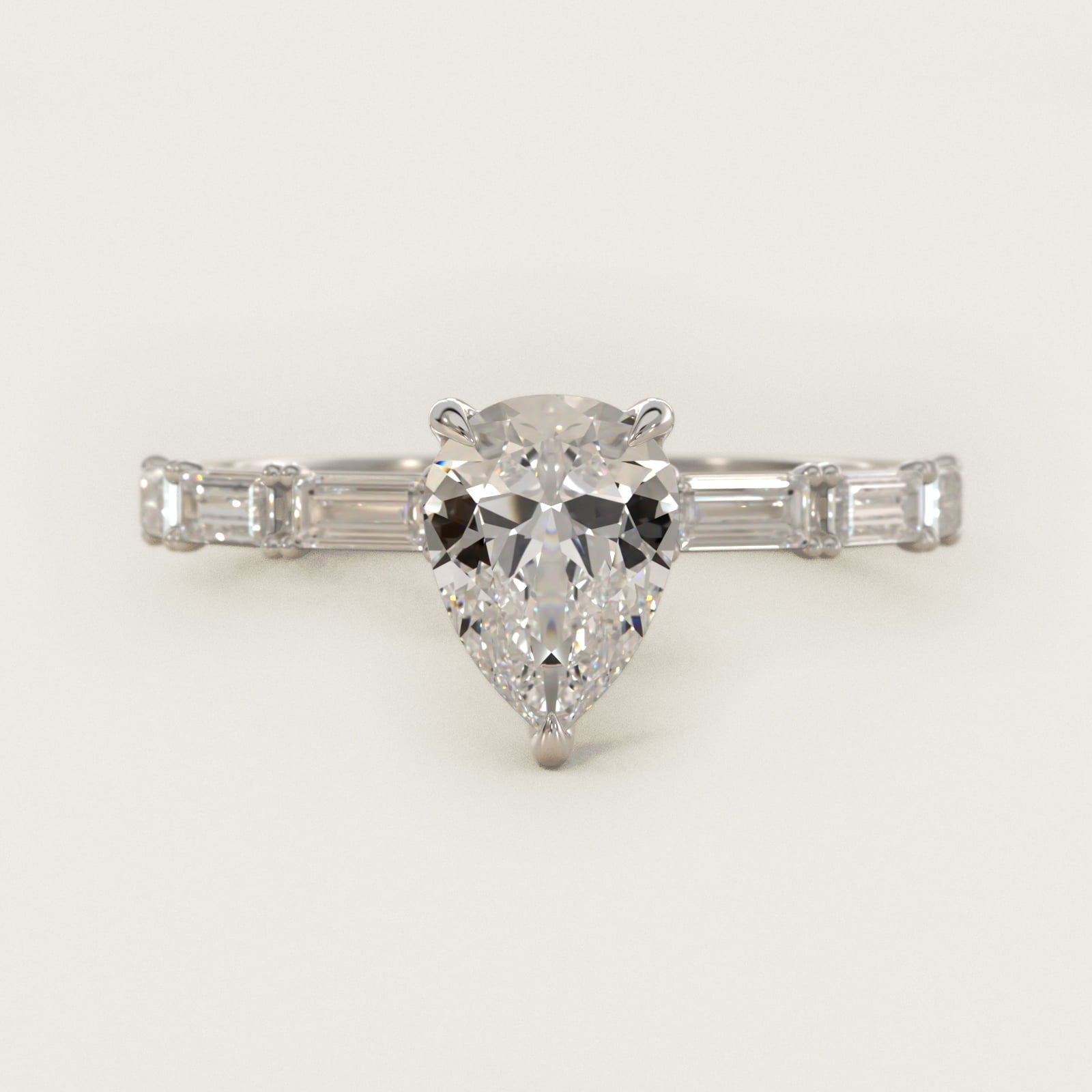 Floating Diamond Line Side Stone Engagement Ring In Platinum By James Allen - Pear Center