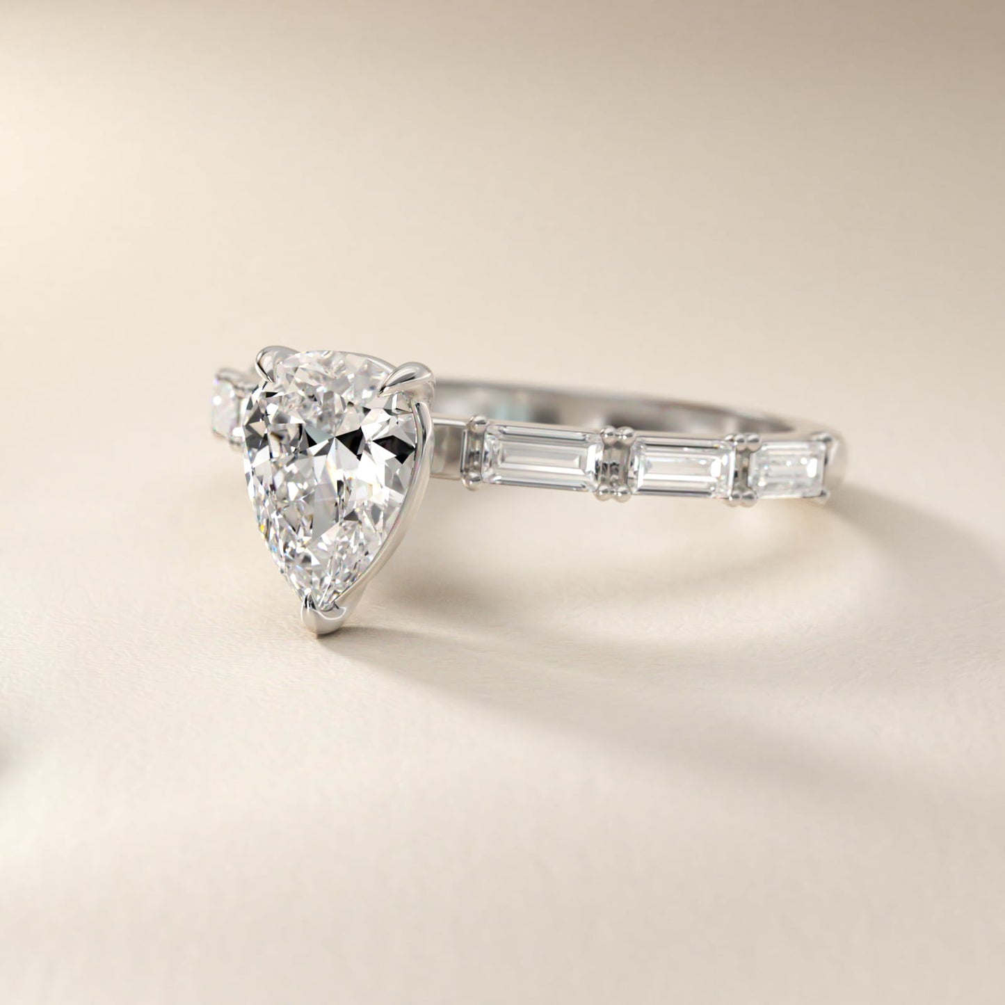 Floating Diamond Line Side Stone Engagement Ring In Platinum By James Allen - Pear Center