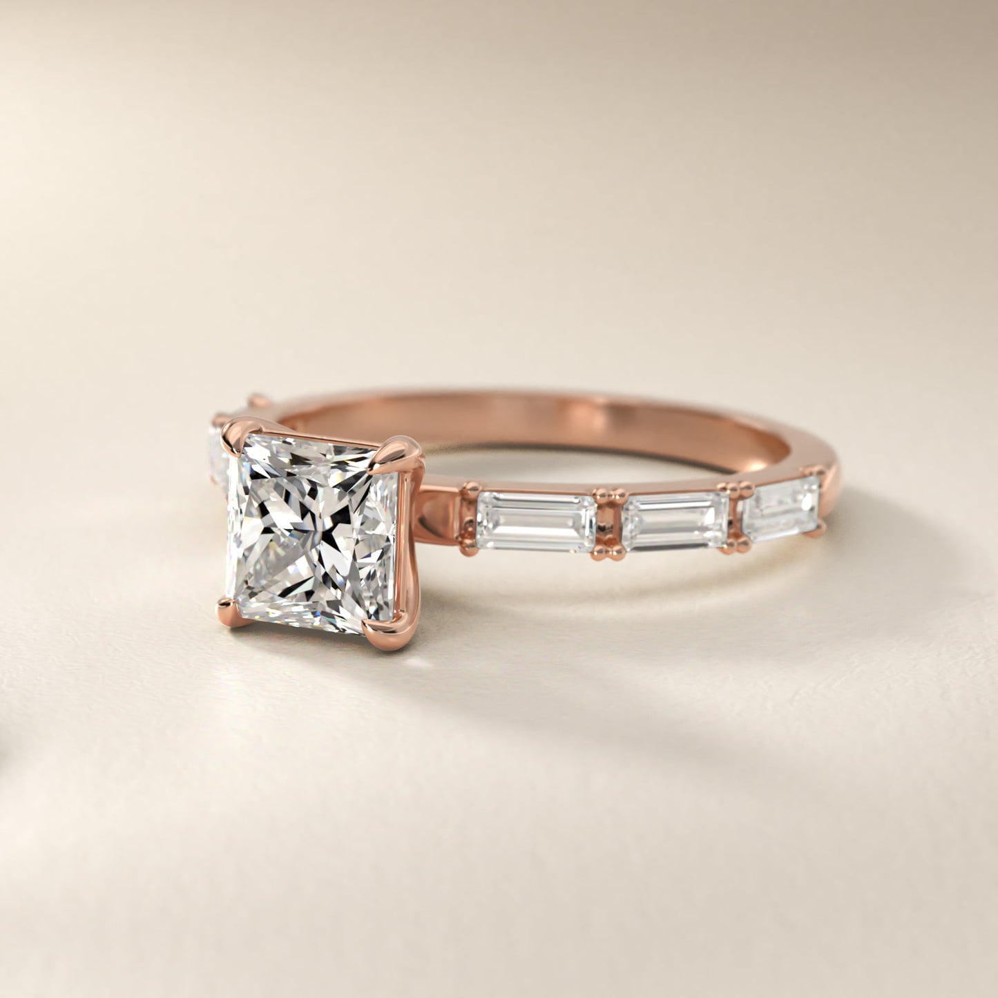 Floating Diamond Line Side Stone Engagement Ring In 18k Rose Gold By James Allen - Princess Center