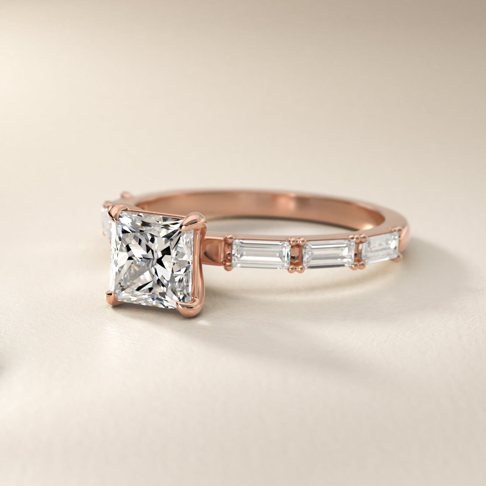 Floating Diamond Line Side Stone Engagement Ring In 18k Rose Gold By James Allen - Princess Center