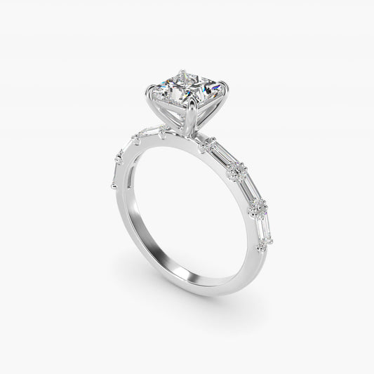 Floating Diamond Line Side Stone Engagement Ring In 14K White Gold By James Allen - Princess Center