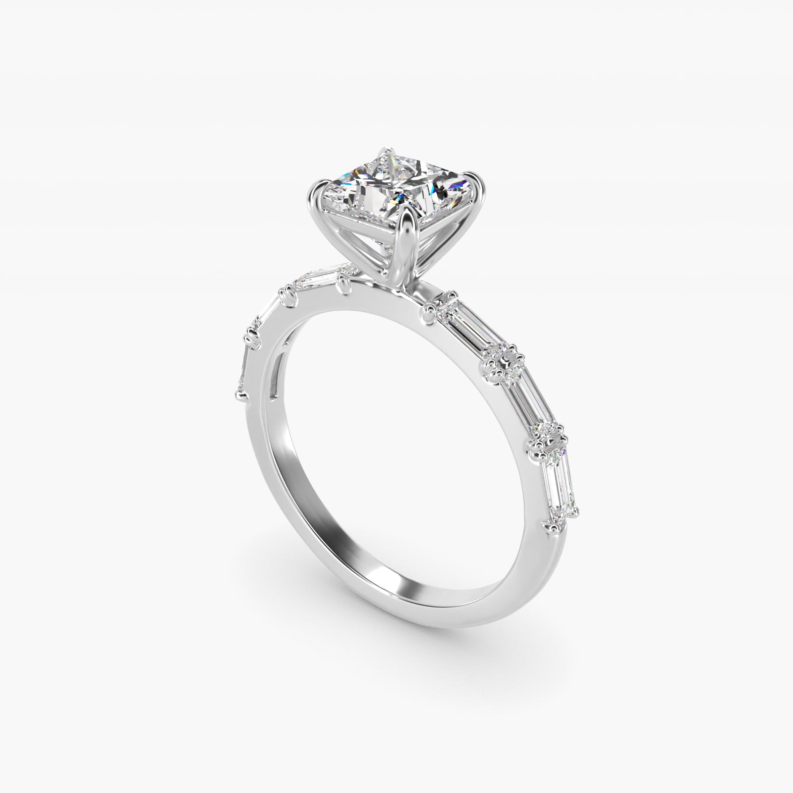 Floating Diamond Line Side Stone Engagement Ring In 18k White Gold By James Allen - Princess Center