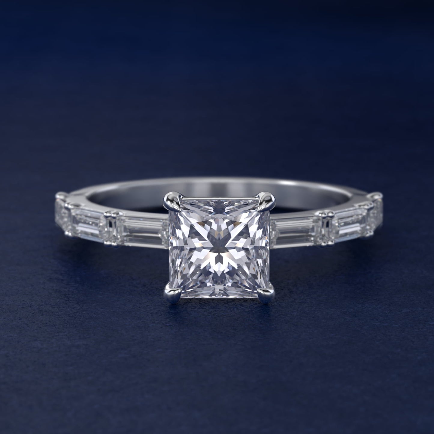 Floating Diamond Line Side Stone Engagement Ring In 18k White Gold By James Allen - Princess Center