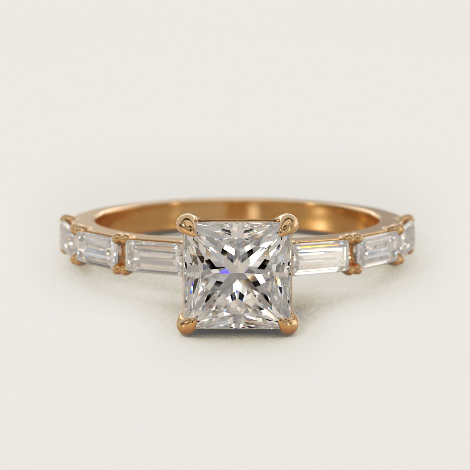 Floating Diamond Line Side Stone Engagement Ring In 14K Yellow Gold By James Allen - Princess Center