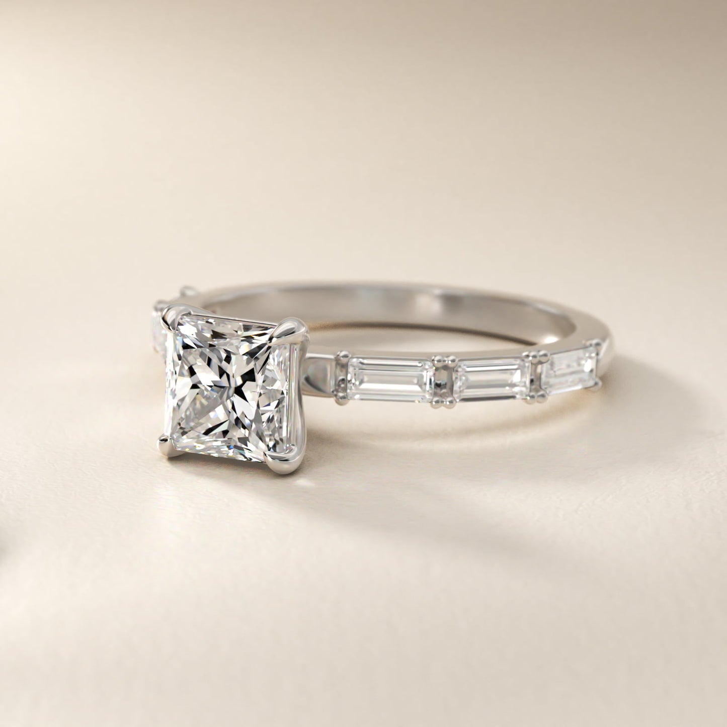 Floating Diamond Line Side Stone Engagement Ring In Platinum By James Allen - Princess Center