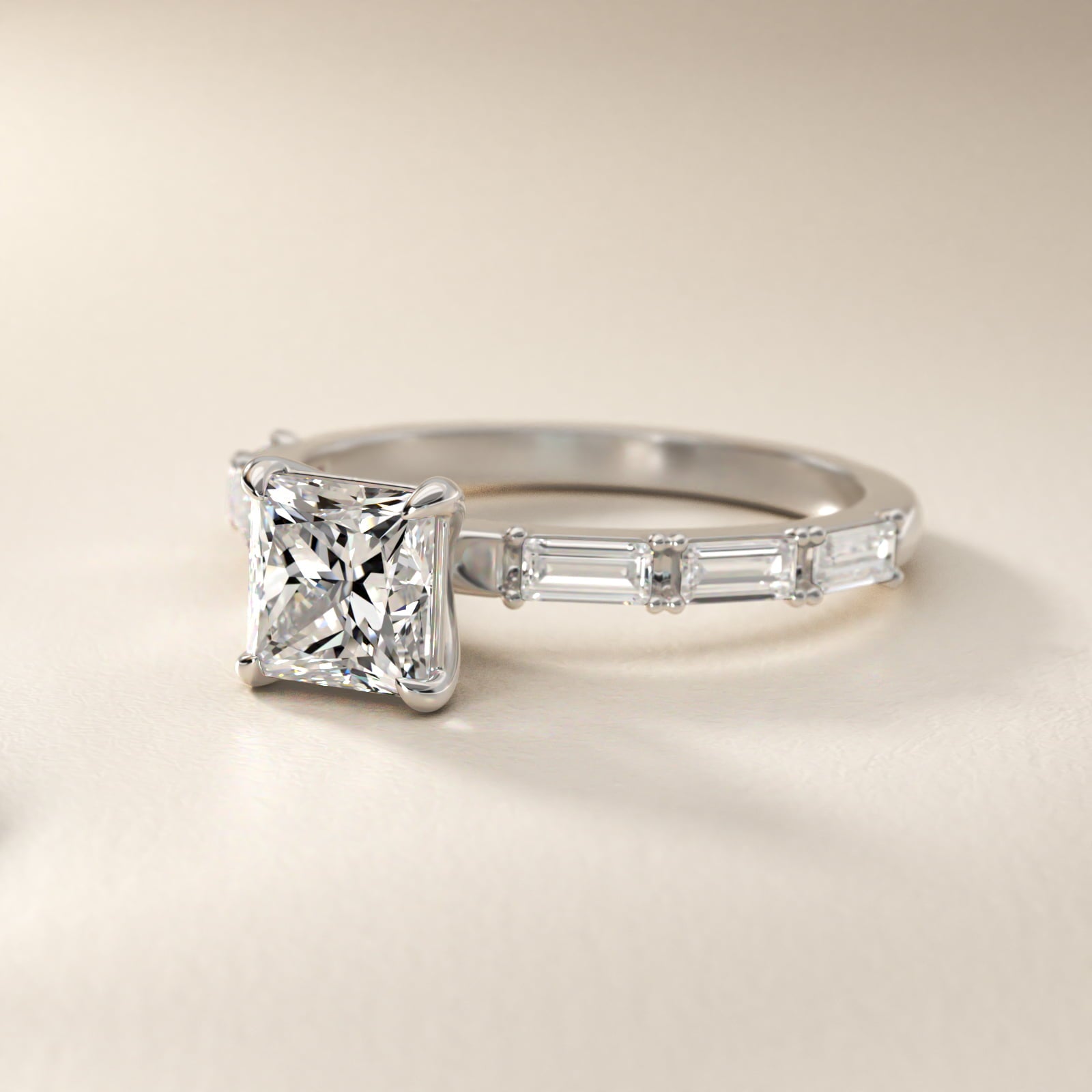 Floating Diamond Line Side Stone Engagement Ring In Platinum By James Allen - Princess Center